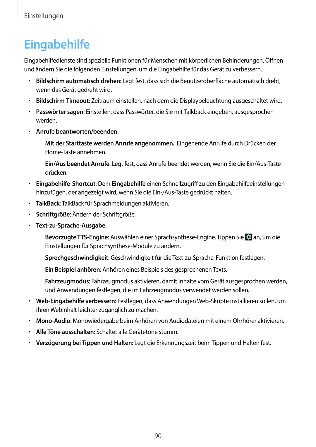 Samsung GT-S6010BBADBT manual Eingabehilfe, Text-zu-Sprache-Ausgabe 