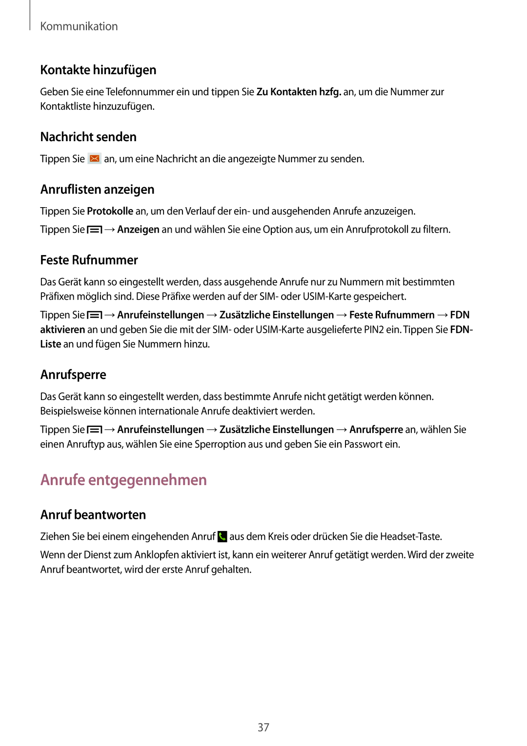 Samsung GT-S6010BBADBT manual Anrufe entgegennehmen 