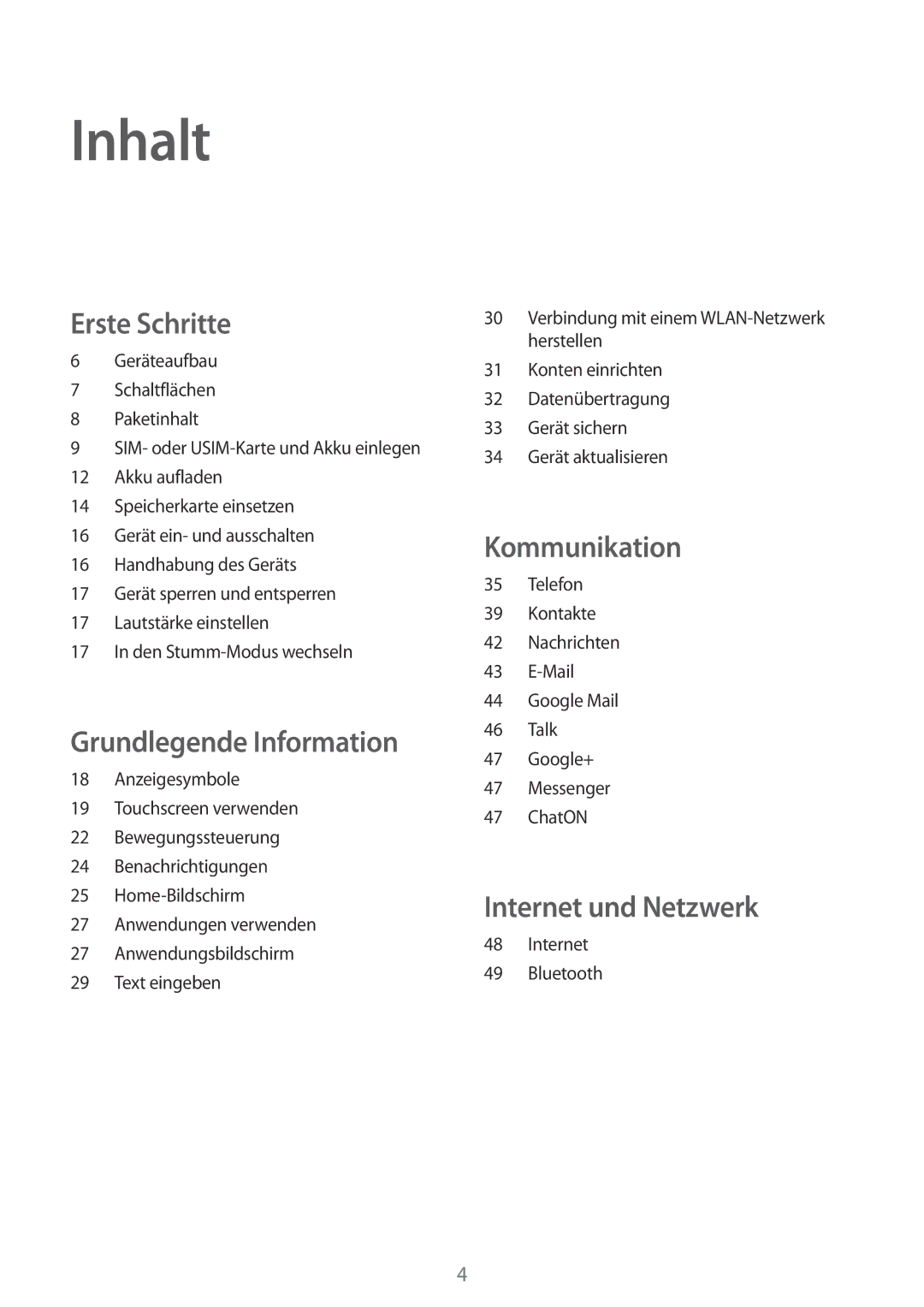 Samsung GT-S6010BBADBT manual Inhalt, Erste Schritte 