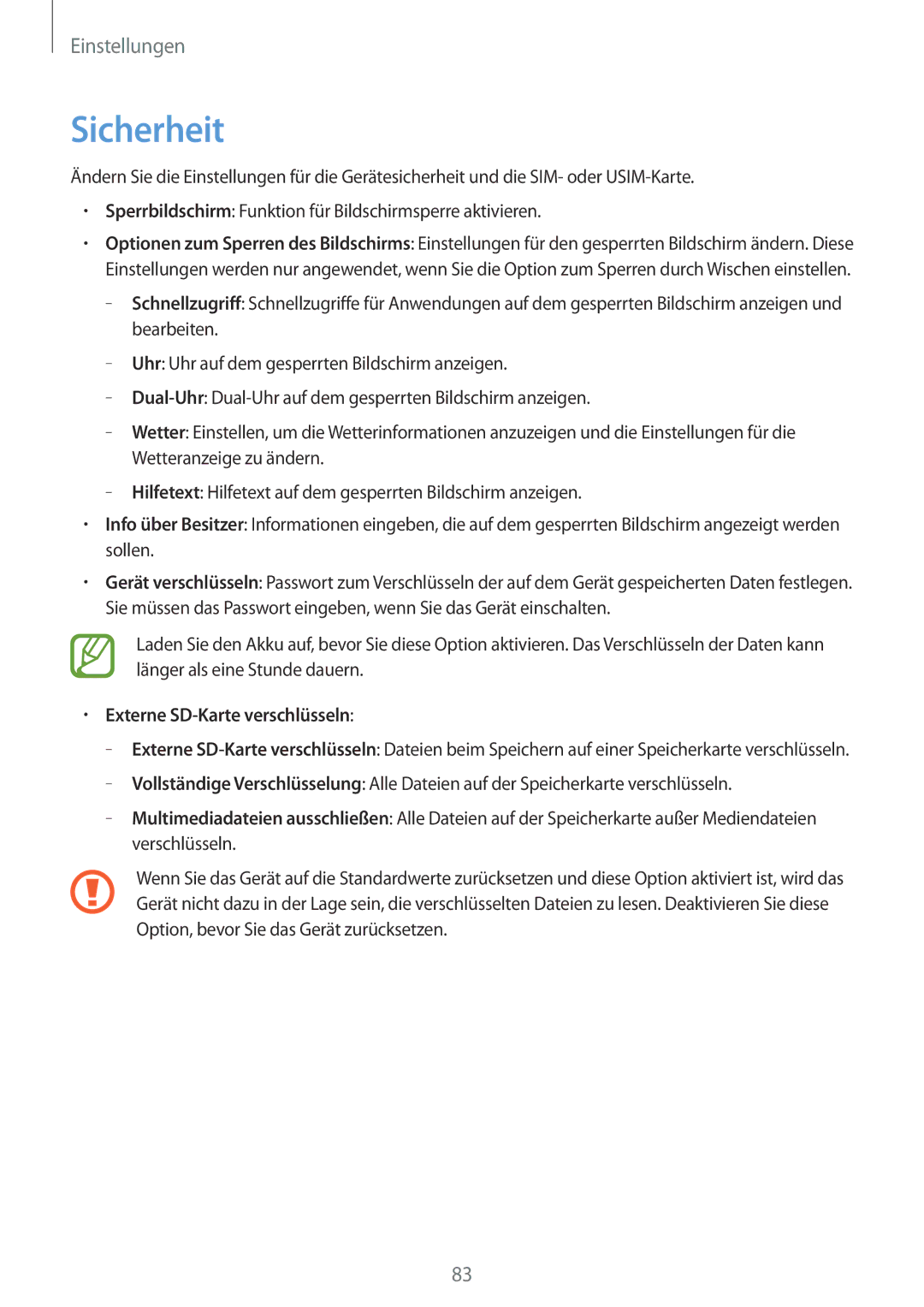 Samsung GT-S6010BBADBT manual Sicherheit, Externe SD-Karte verschlüsseln 