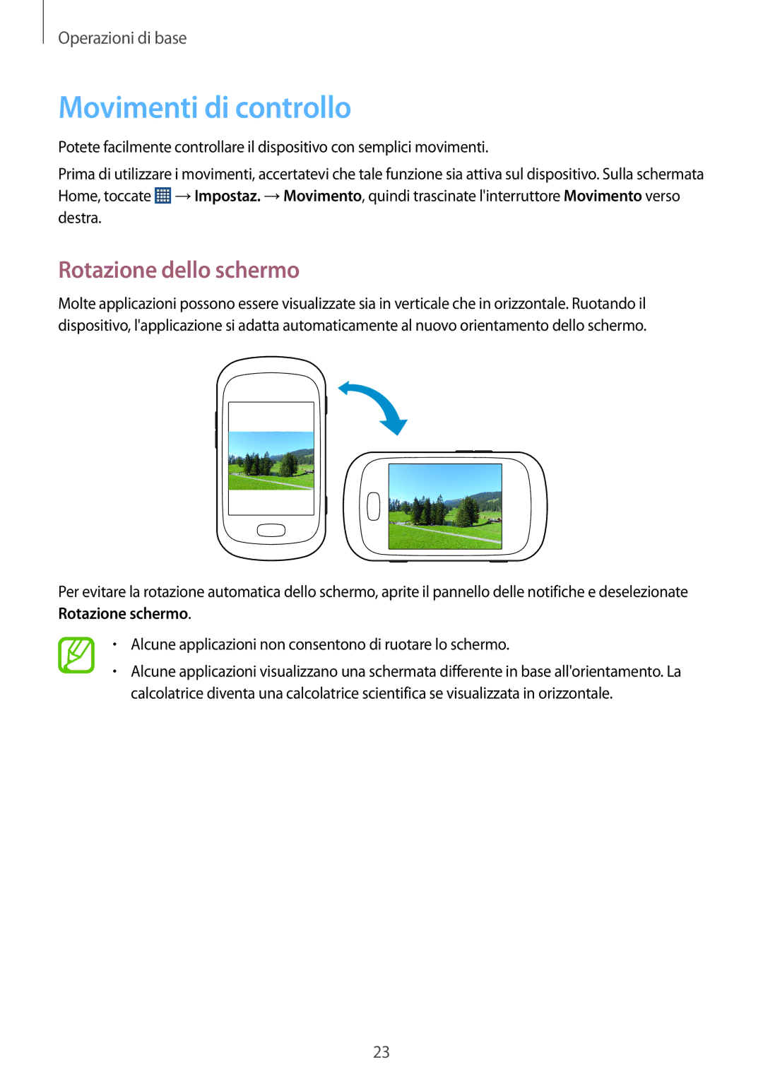 Samsung GT-S6010RWAITV, GT-S6010BBAITV manual Movimenti di controllo, Rotazione dello schermo 