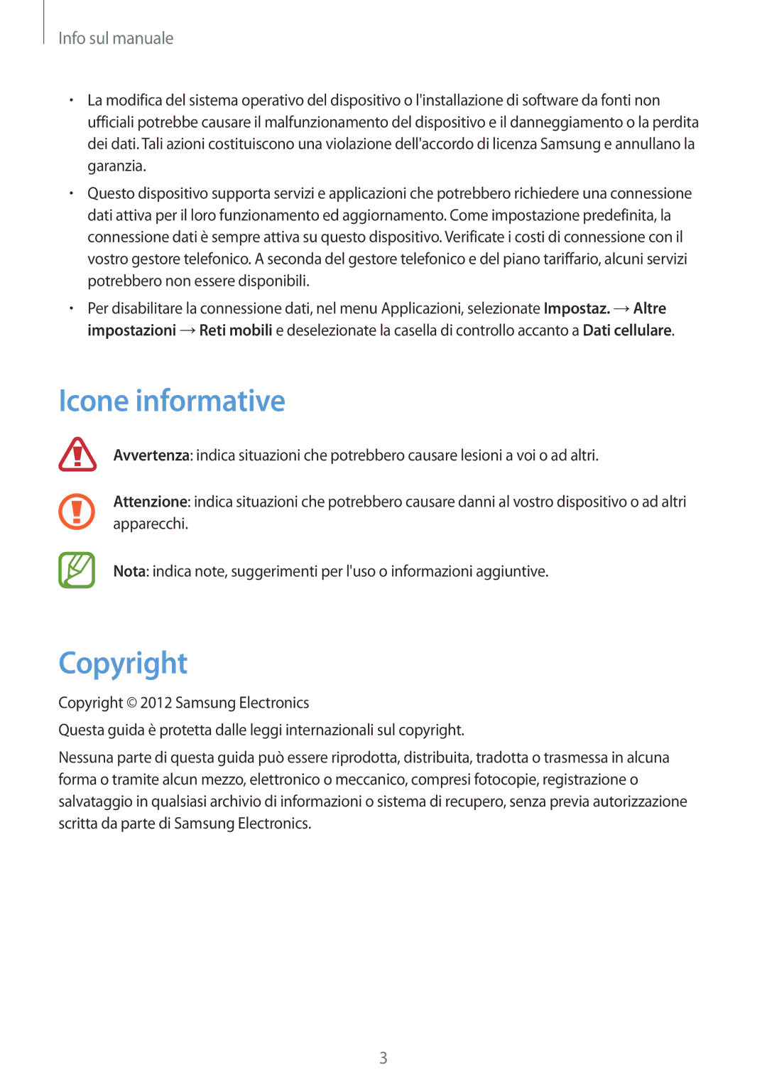 Samsung GT-S6010RWAITV, GT-S6010BBAITV manual Icone informative, Copyright 