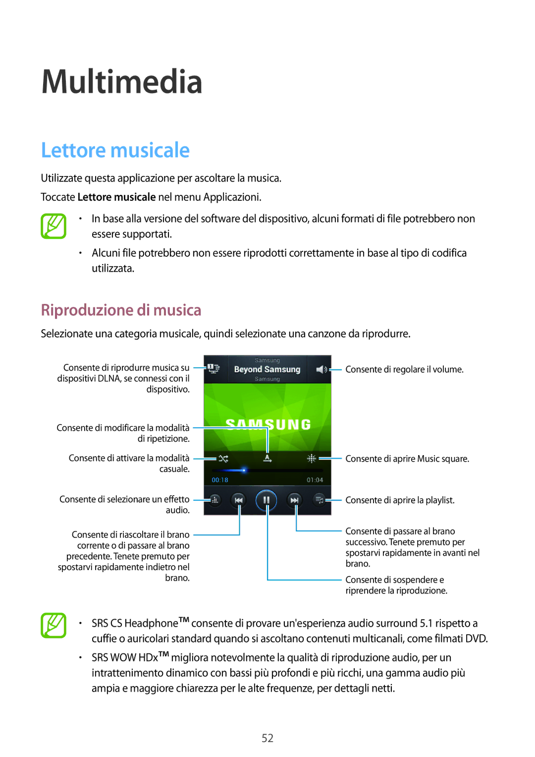 Samsung GT-S6010BBAITV, GT-S6010RWAITV manual Multimedia, Lettore musicale, Riproduzione di musica 