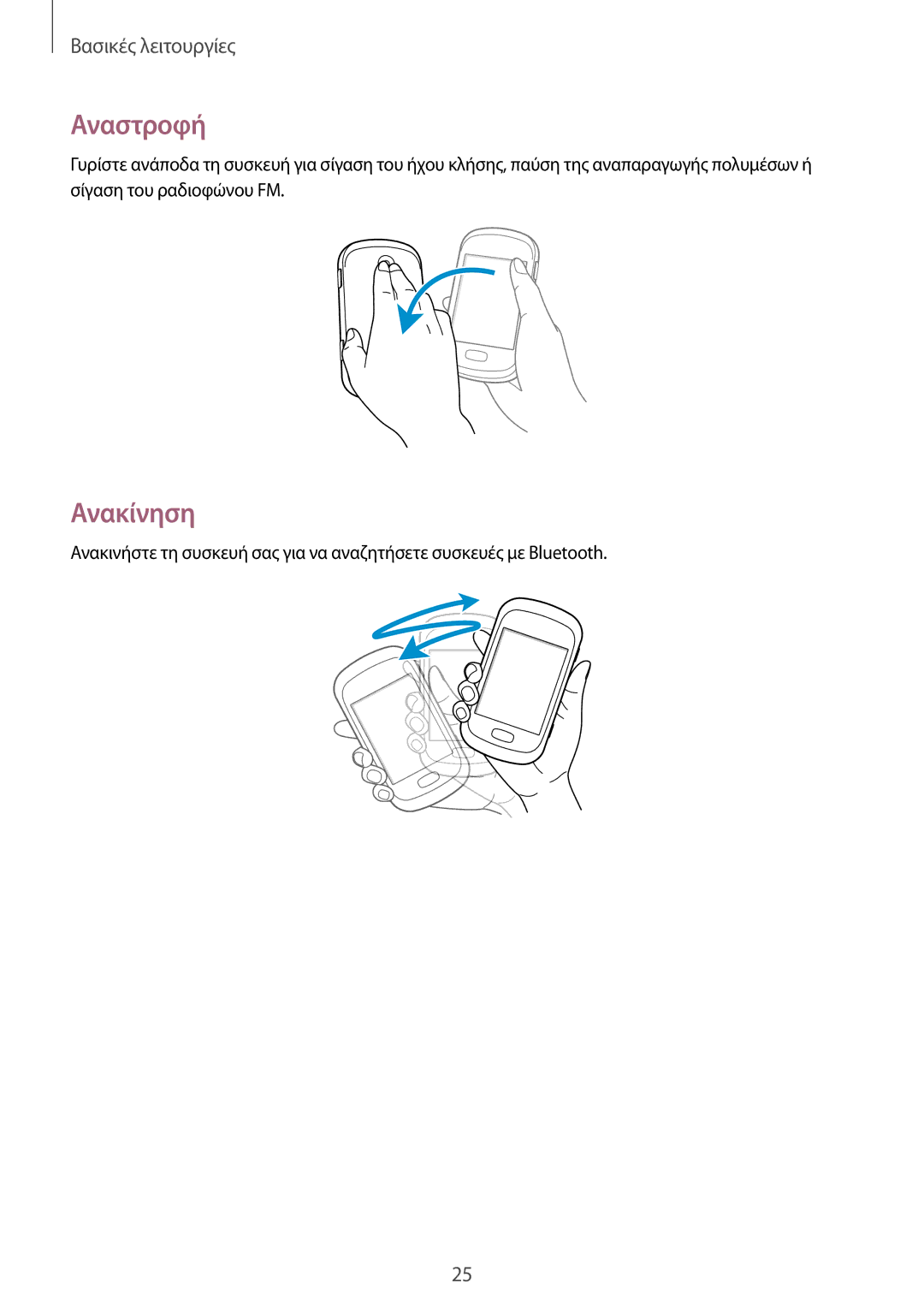 Samsung GT-S6012RWAEUR, GT-S6012BBAEUR manual Αναστροφή, Ανακίνηση 