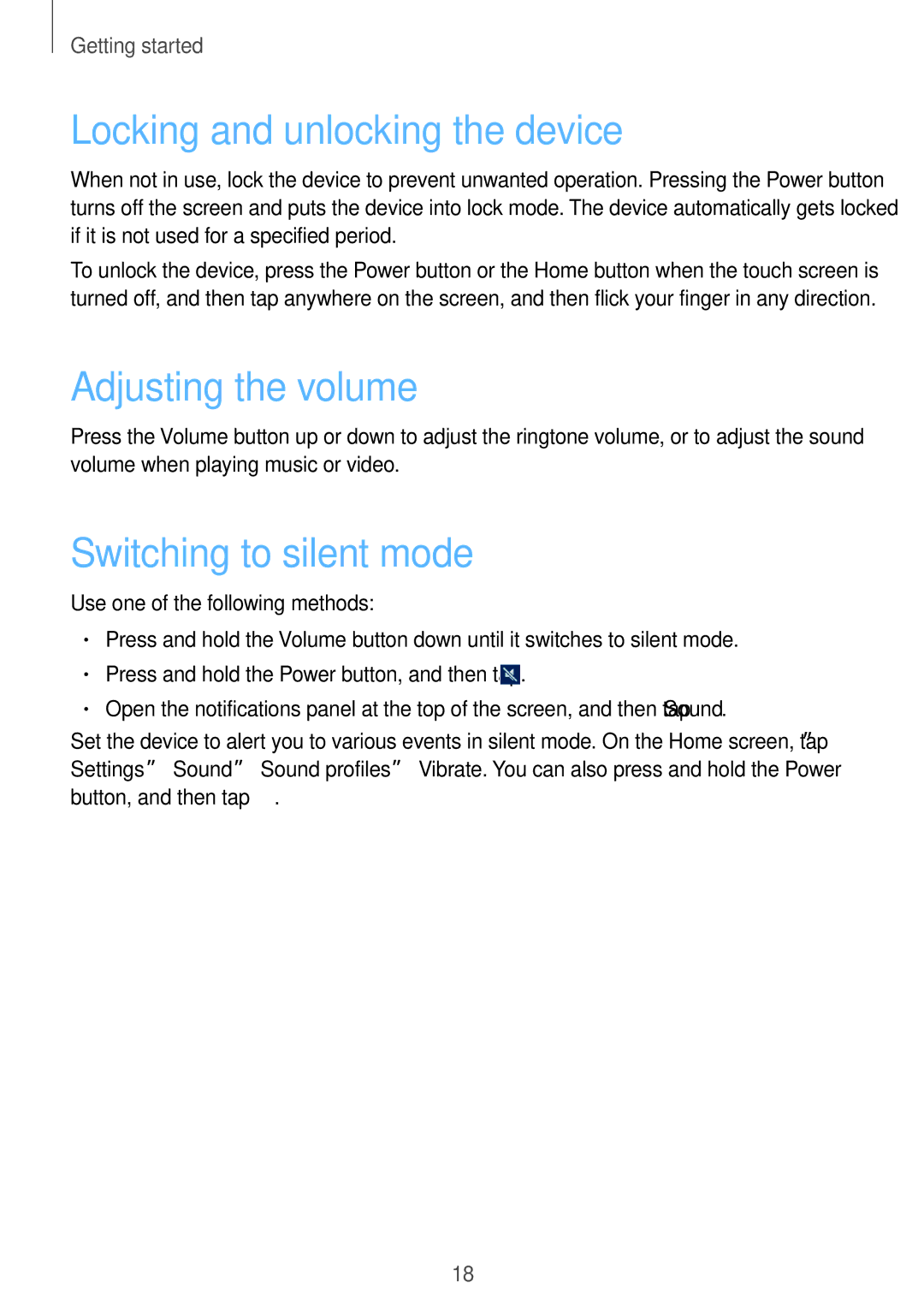 Samsung GT-S6012ZYASEB, GT-S6012BBASEB Locking and unlocking the device, Adjusting the volume, Switching to silent mode 