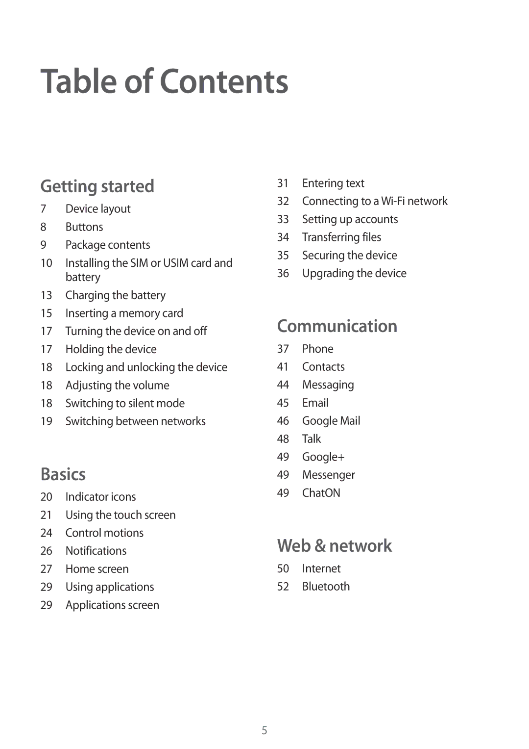 Samsung GT-S6012BBASER, GT-S6012BBASEB, GT-S6012RWASEB, GT-S6012ZYASEB, GT-S6012BBAEUR, GT-S6012RWAEUR manual Table of Contents 