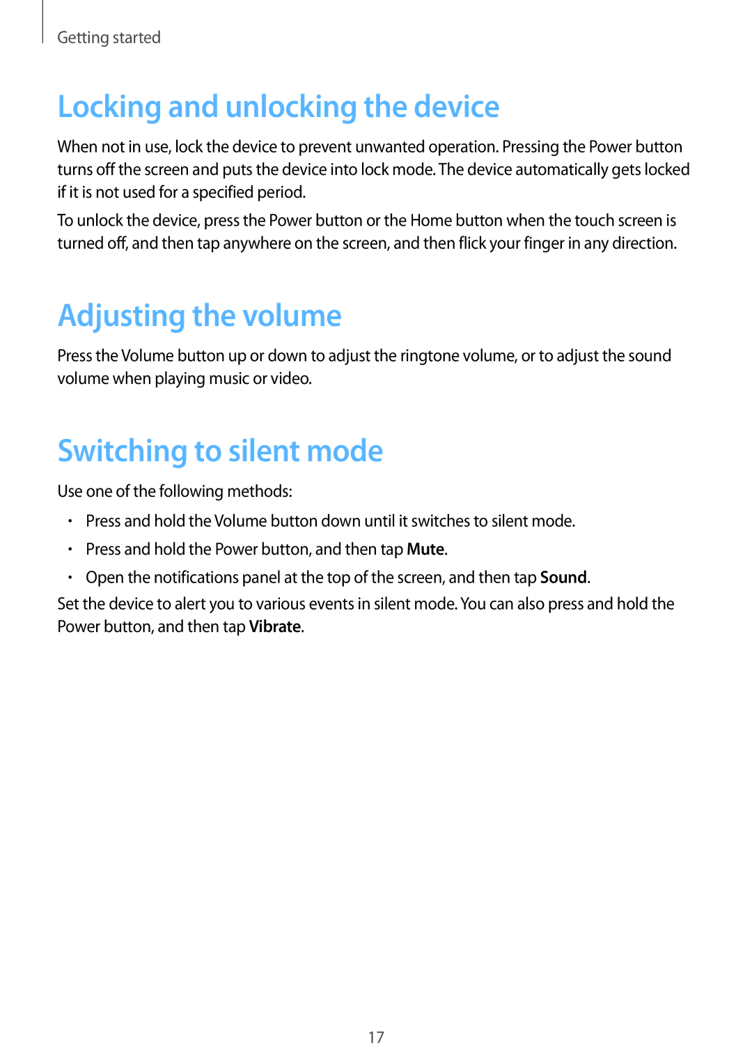 Samsung GT-S6012RWASEB, GT-S6012BBASEB Locking and unlocking the device, Adjusting the volume, Switching to silent mode 