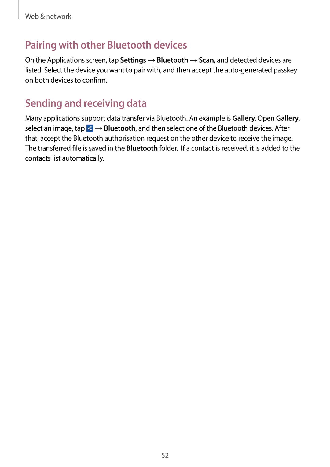 Samsung GT-S6012RWAEUR, GT-S6012BBASEB, GT-S6012RWASEB Pairing with other Bluetooth devices, Sending and receiving data 