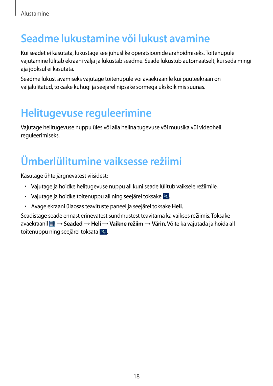 Samsung GT-S6012BBASEB, GT-S6012RWASEB, GT-S6012ZYASEB Seadme lukustamine või lukust avamine, Helitugevuse reguleerimine 