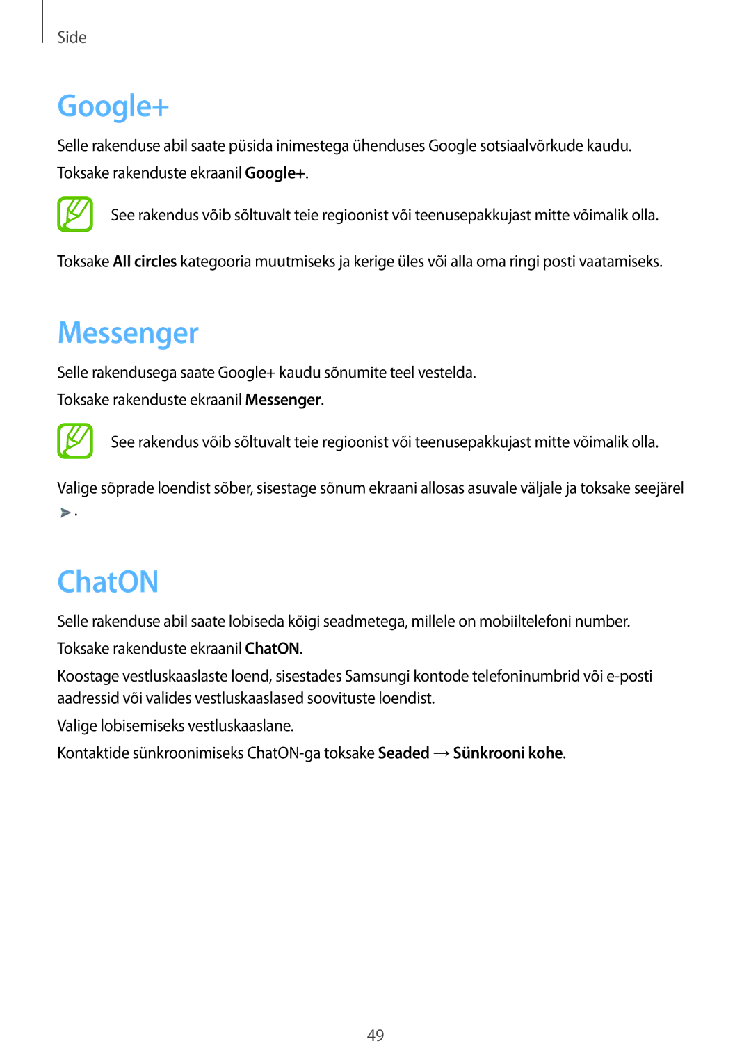 Samsung GT-S6012RWASEB, GT-S6012BBASEB, GT-S6012ZYASEB manual Google+, Messenger, ChatON 