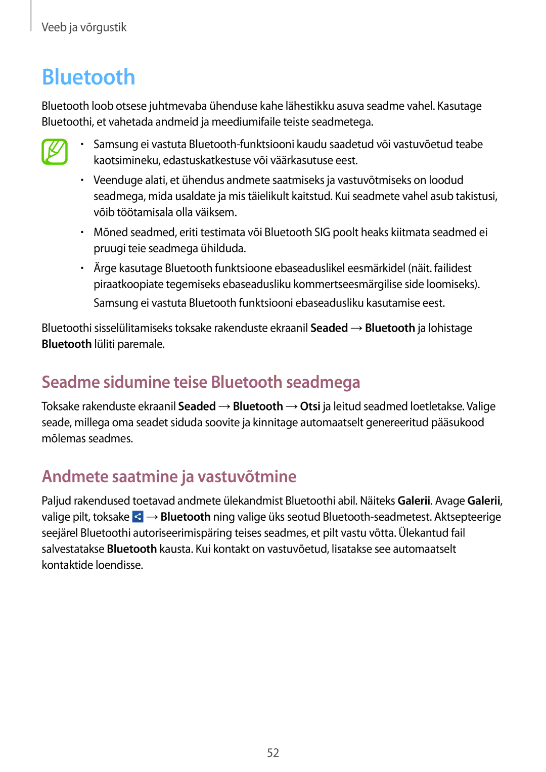 Samsung GT-S6012RWASEB, GT-S6012BBASEB manual Seadme sidumine teise Bluetooth seadmega, Andmete saatmine ja vastuvõtmine 