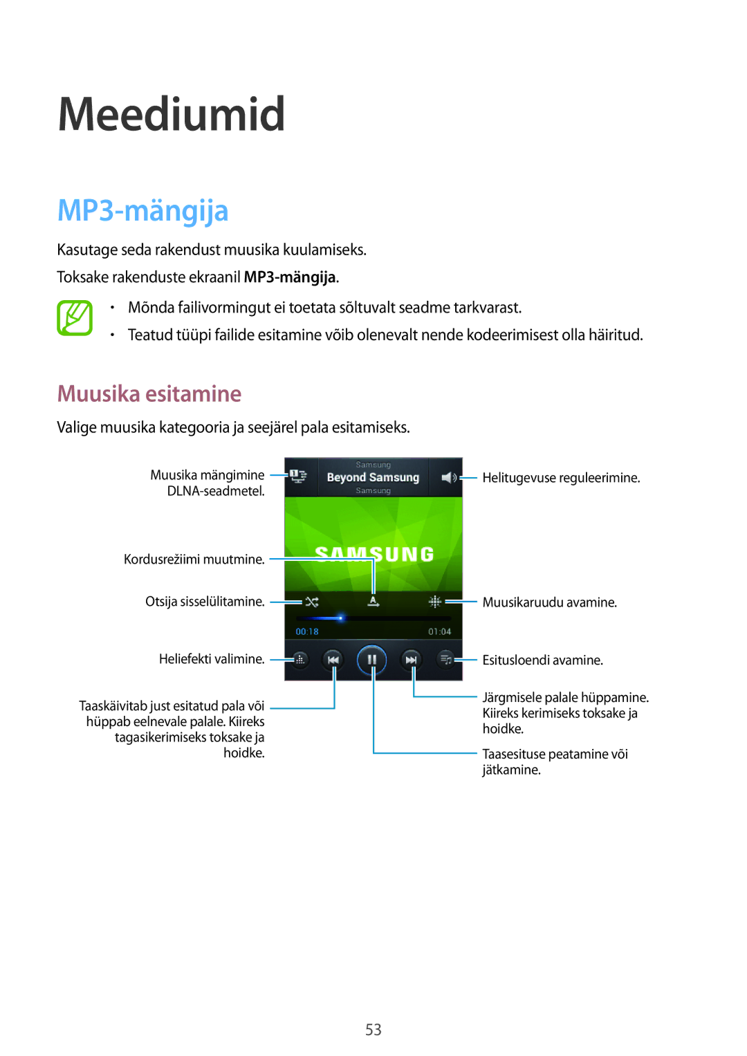 Samsung GT-S6012ZYASEB Meediumid, MP3-mängija, Muusika esitamine, Valige muusika kategooria ja seejärel pala esitamiseks 