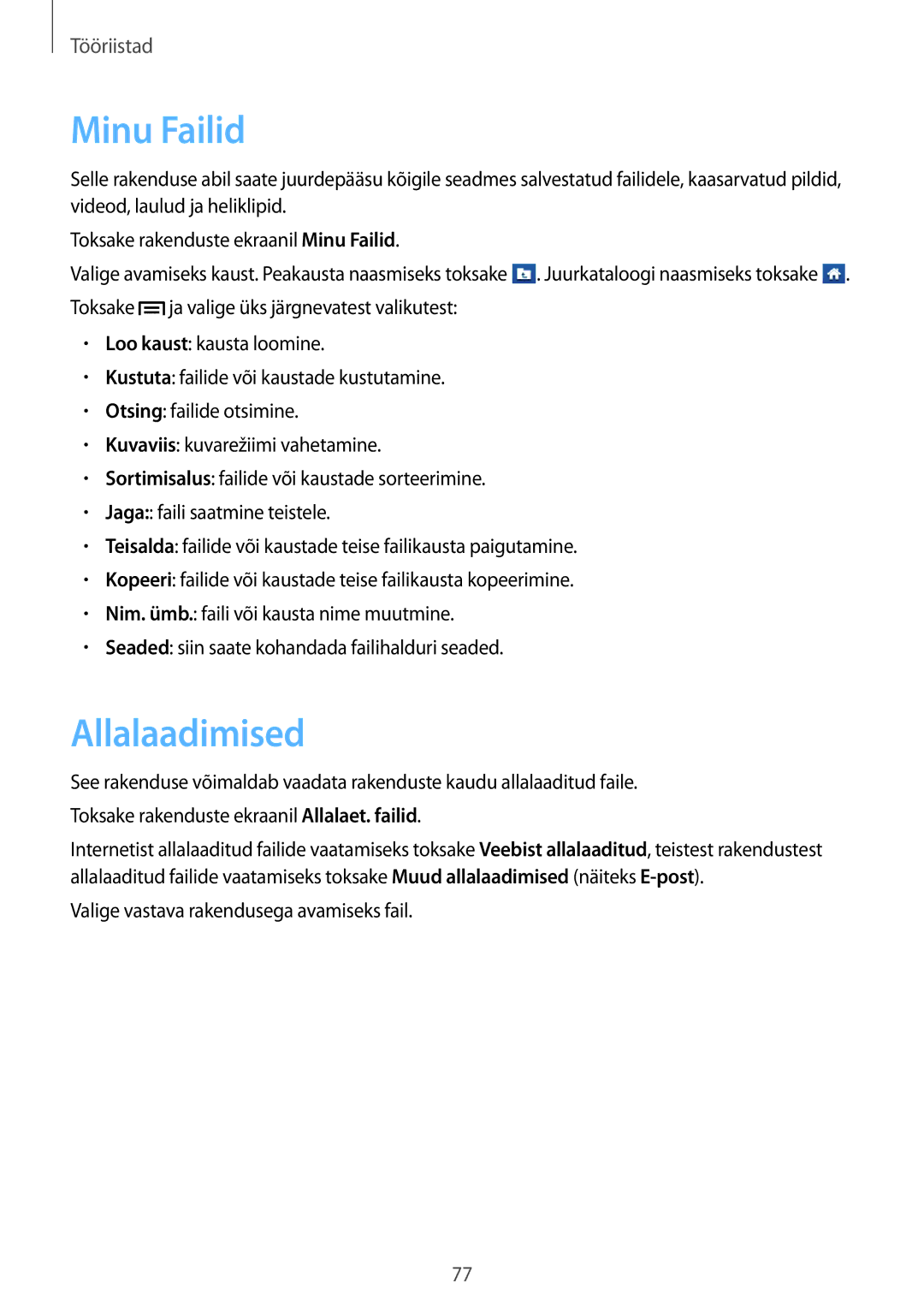 Samsung GT-S6012ZYASEB, GT-S6012BBASEB manual Minu Failid, Allalaadimised, Valige vastava rakendusega avamiseks fail 