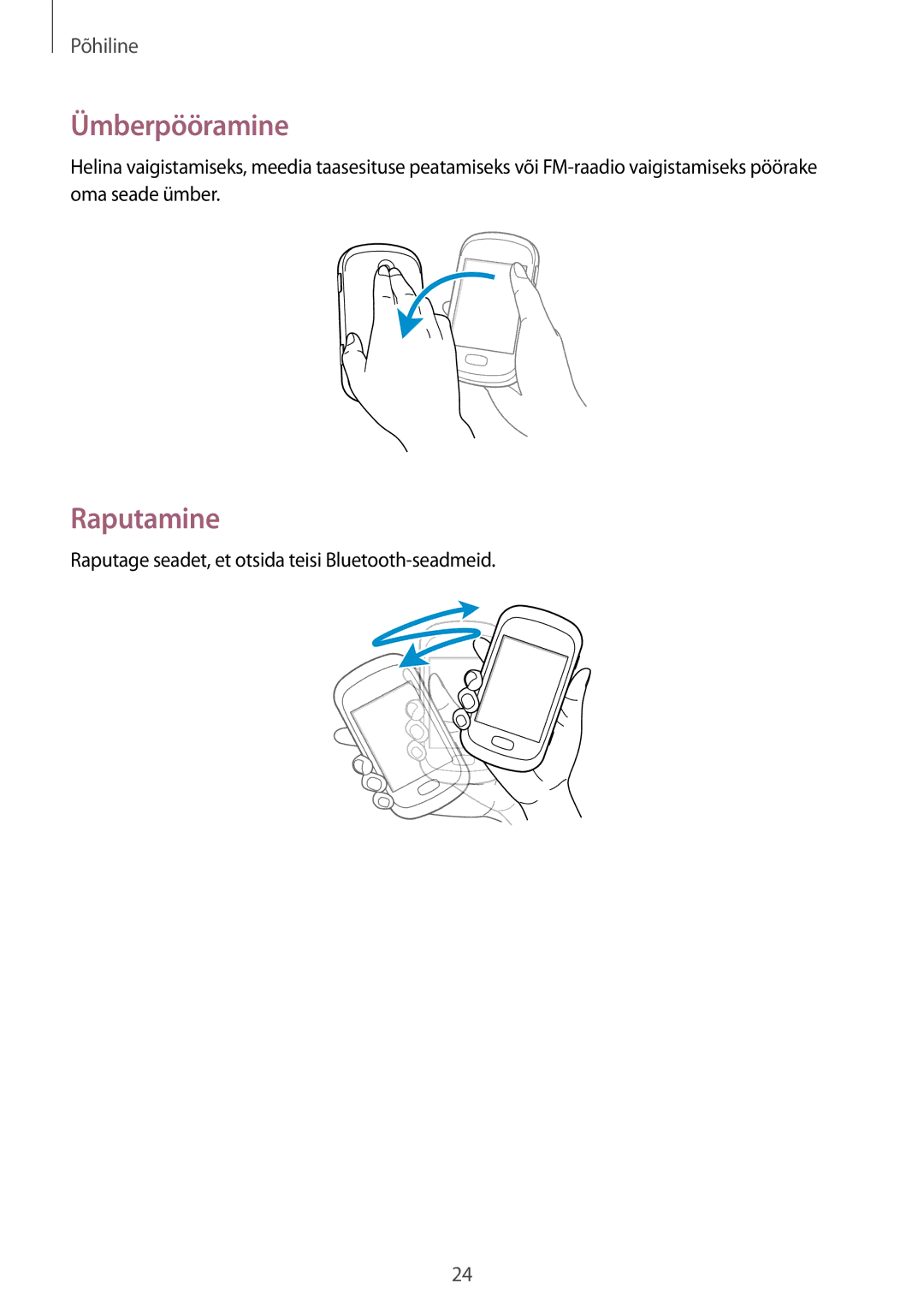 Samsung GT-S6012BBASEB, GT-S6012RWASEB, GT-S6012ZYASEB manual Ümberpööramine, Raputamine 