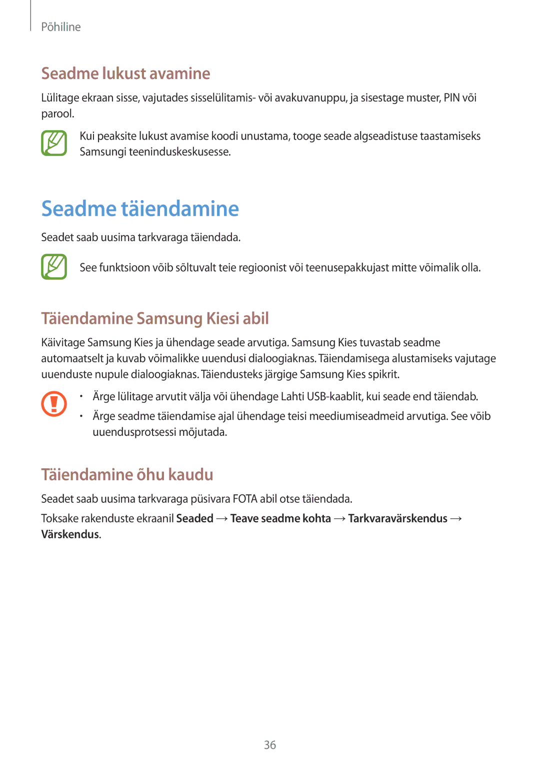 Samsung GT-S6012BBASEB Seadme täiendamine, Seadme lukust avamine, Täiendamine Samsung Kiesi abil, Täiendamine õhu kaudu 