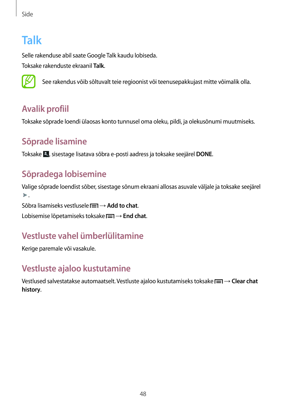 Samsung GT-S6012BBASEB, GT-S6012RWASEB, GT-S6012ZYASEB manual Talk 