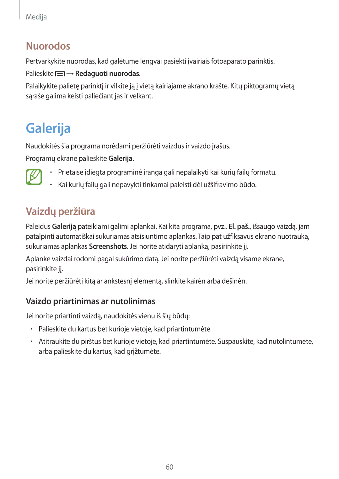 Samsung GT-S6012BBASEB manual Galerija, Vaizdų peržiūra, Vaizdo priartinimas ar nutolinimas, Palieskite →Redaguoti nuorodas 