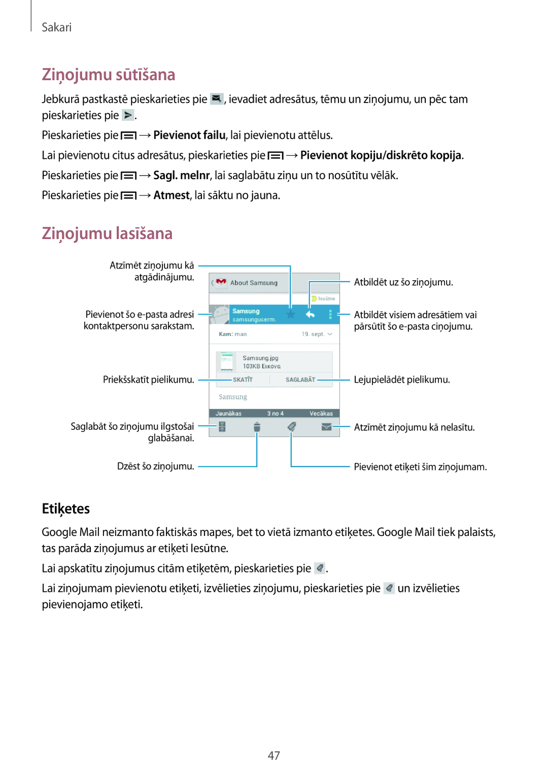 Samsung GT-S6012ZYASEB, GT-S6012BBASEB, GT-S6012RWASEB manual Etiķetes, Pieskarieties pie →Atmest, lai sāktu no jauna 