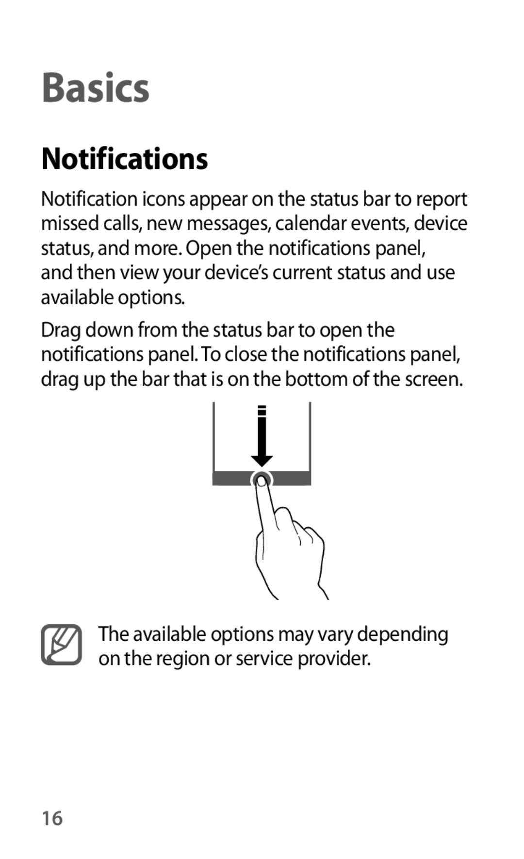 Samsung GT-S6012RWASER, GT-S6012BBASER, GT-S6012ZYASER manual Basics, Notifications 