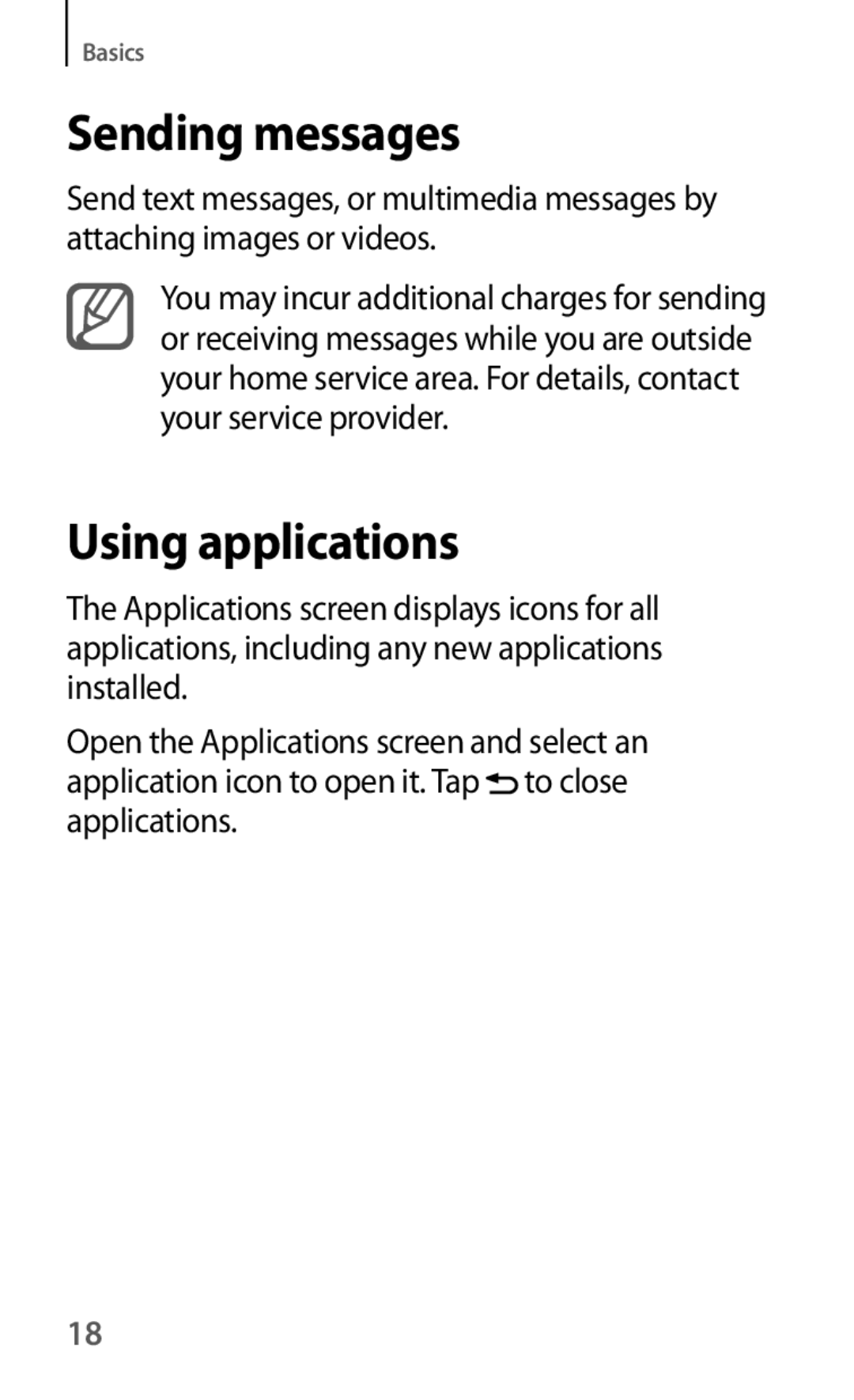 Samsung GT-S6012BBASER, GT-S6012RWASER, GT-S6012ZYASER manual Sending messages, Using applications 