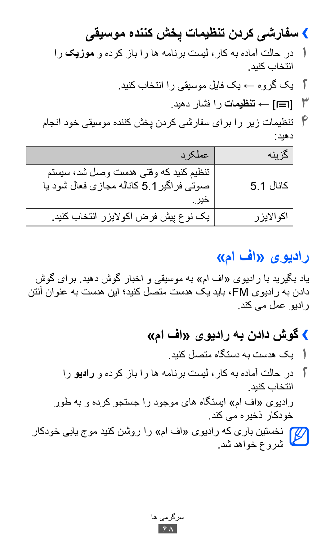 Samsung GT-S6102SKUSKZ, GT-S6102SKAECT manual یقیسوم هدننک شخپ تامیظنت ندرک یشرافس››, »ما فا« یویدار هب نداد شوگ›› 