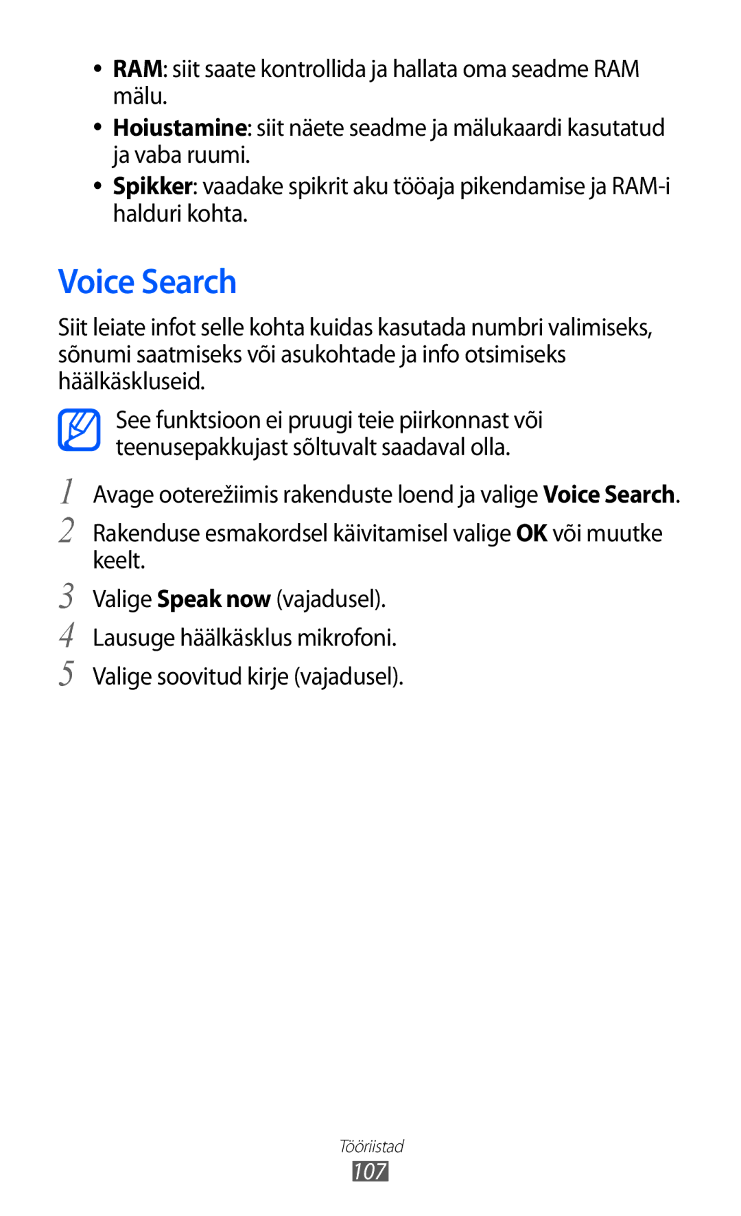 Samsung GT-S6102SKASEB manual Voice Search, 107 