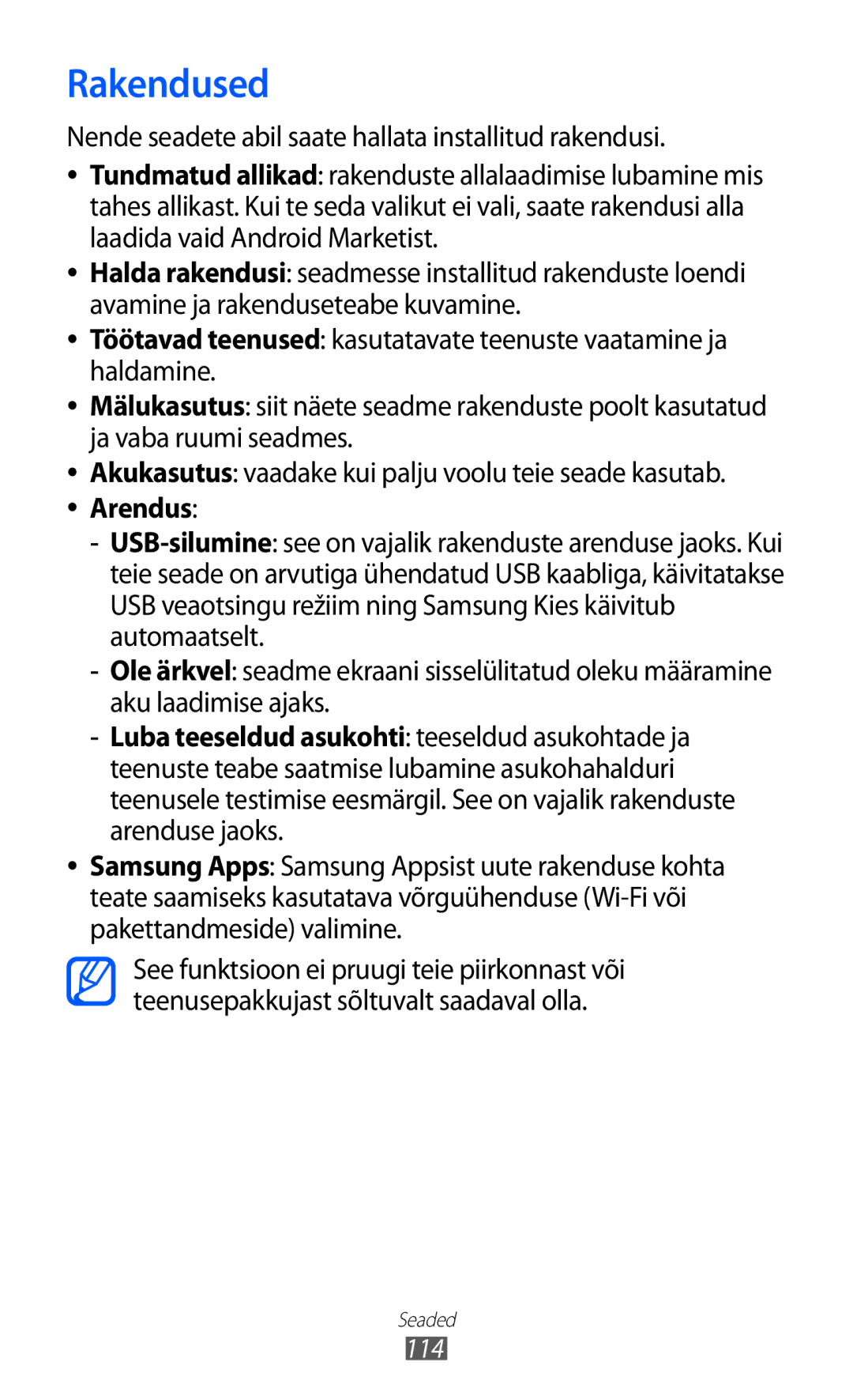 Samsung GT-S6102SKASEB manual Rakendused, 114 