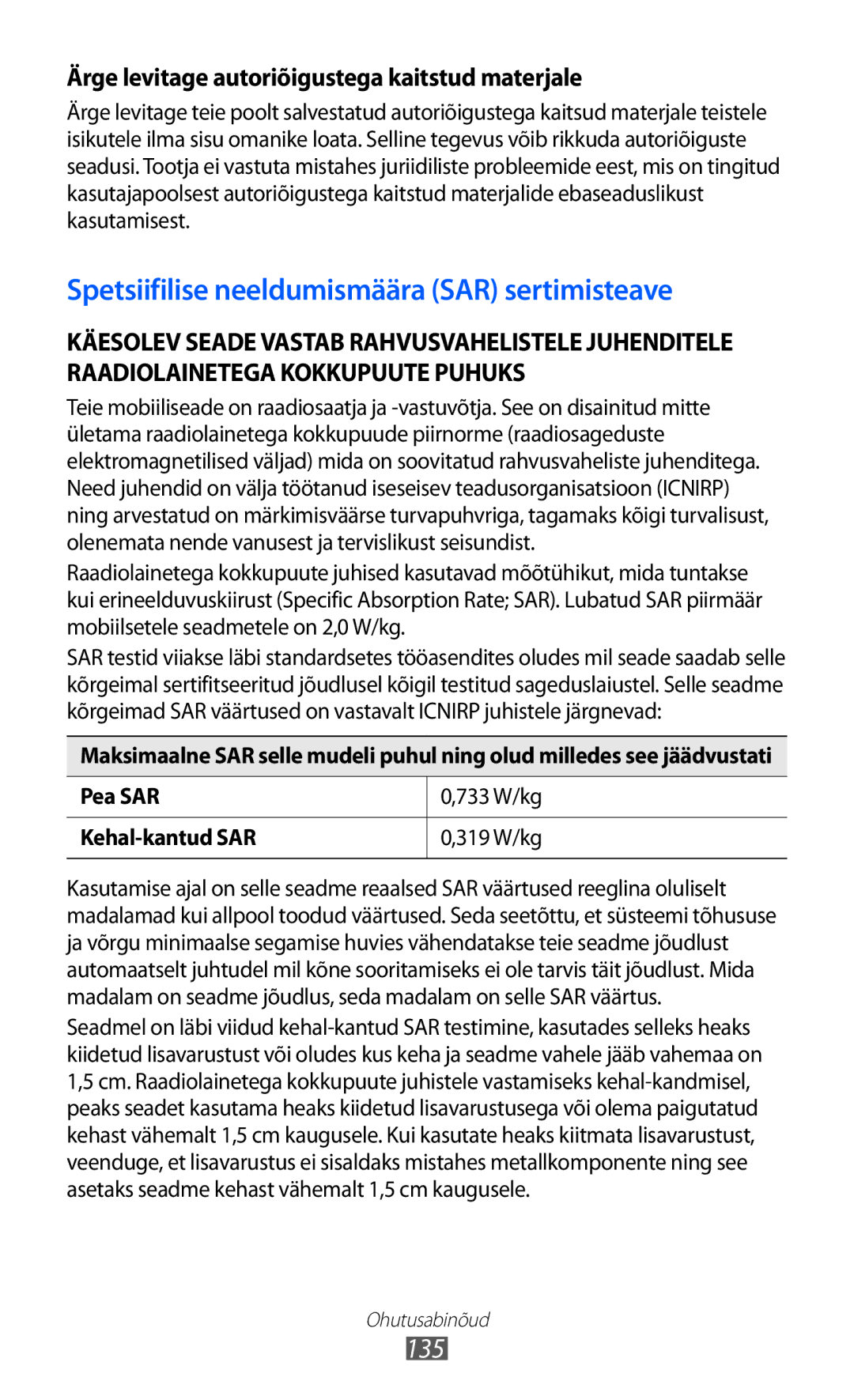 Samsung GT-S6102SKASEB manual 135, Ärge levitage autoriõigustega kaitstud materjale 