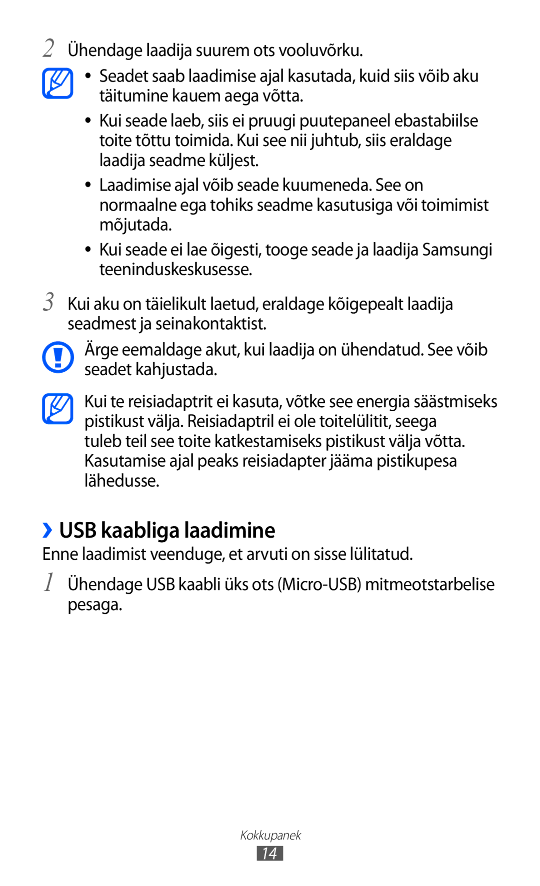 Samsung GT-S6102SKASEB manual ››USB kaabliga laadimine 