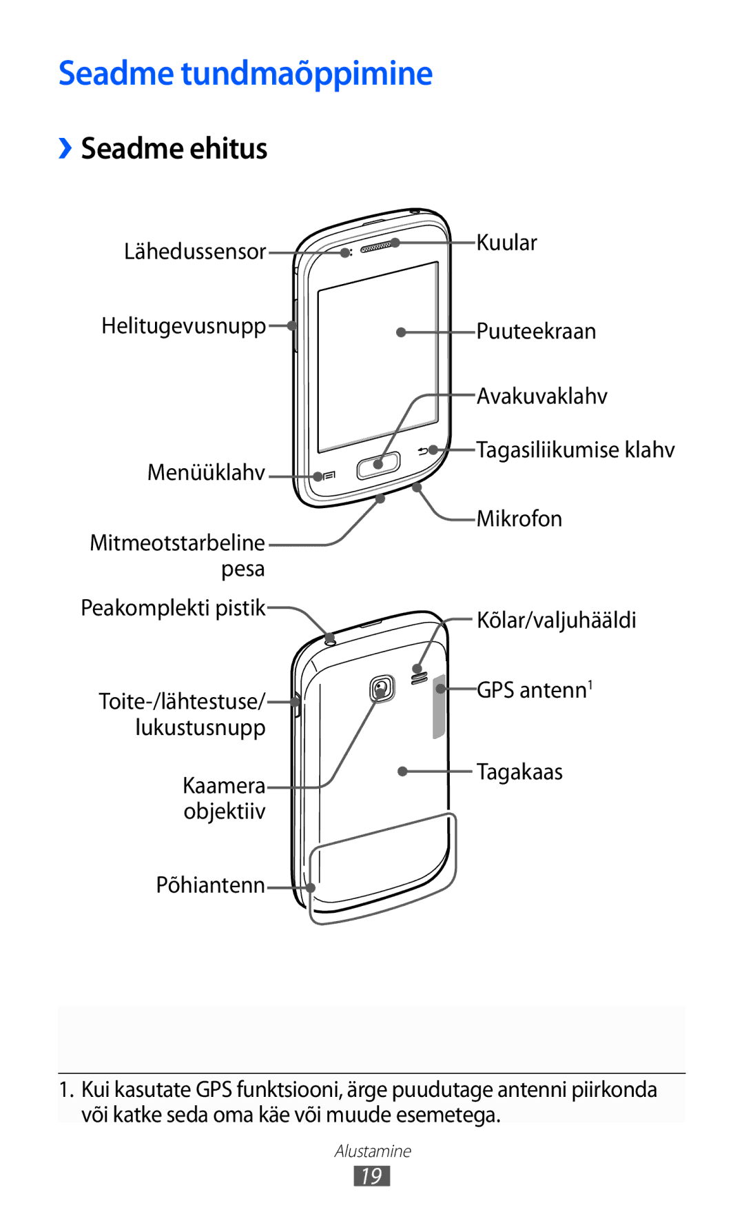 Samsung GT-S6102SKASEB manual Seadme tundmaõppimine, ››Seadme ehitus 