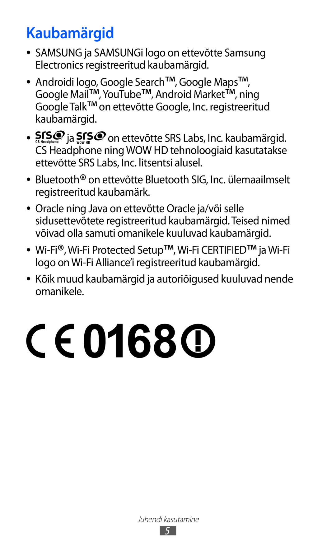 Samsung GT-S6102SKASEB manual Kaubamärgid 