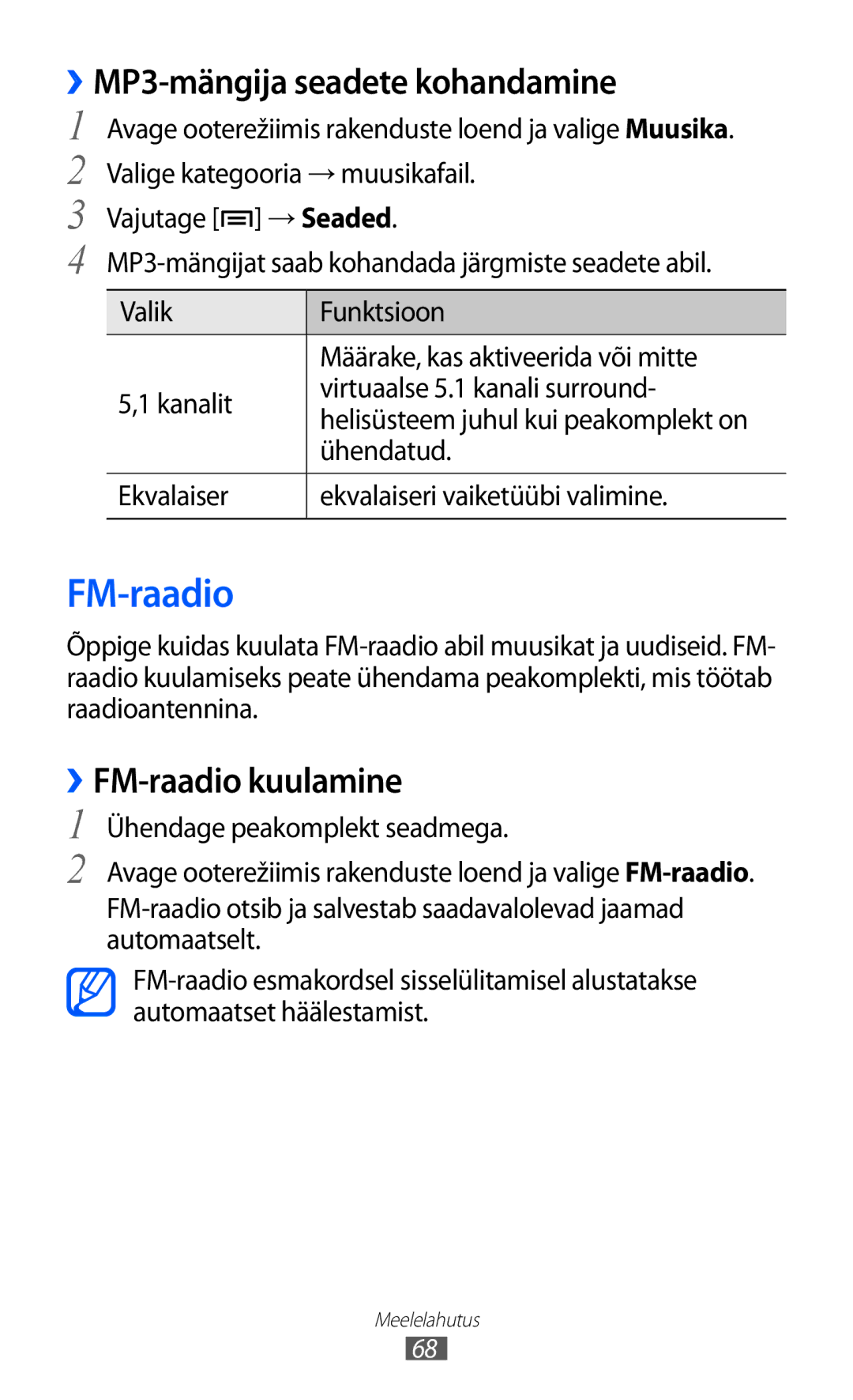 Samsung GT-S6102SKASEB manual ››MP3-mängija seadete kohandamine, ››FM-raadio kuulamine, Ühendatud 