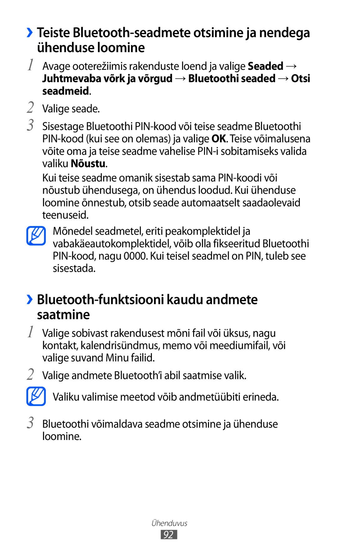 Samsung GT-S6102SKASEB manual ››Bluetooth-funktsiooni kaudu andmete saatmine 