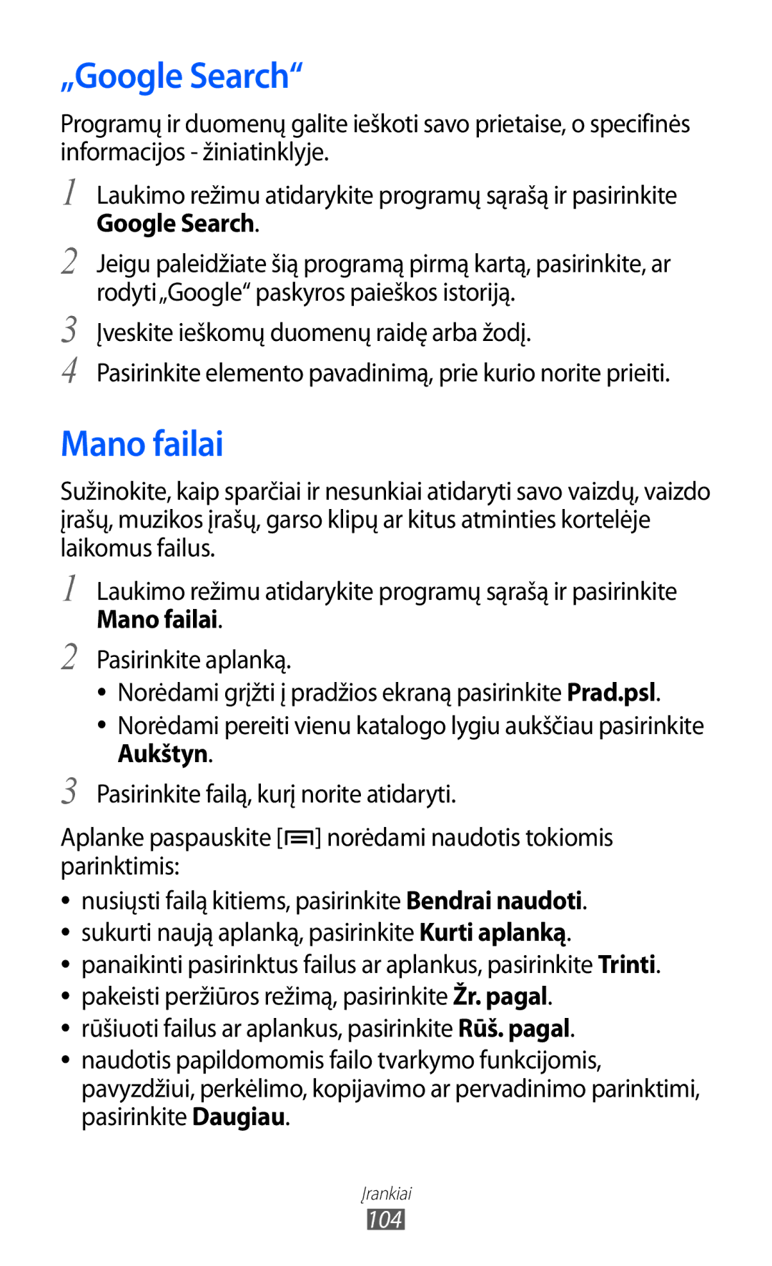 Samsung GT-S6102SKASEB manual „Google Search, Mano failai 