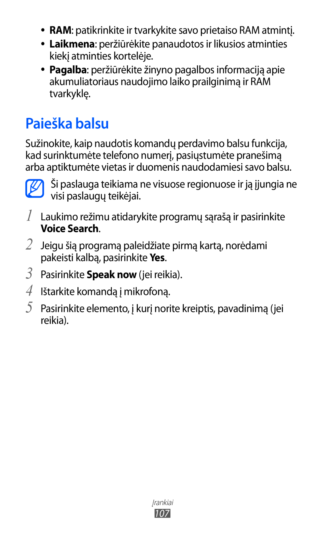 Samsung GT-S6102SKASEB manual Paieška balsu 