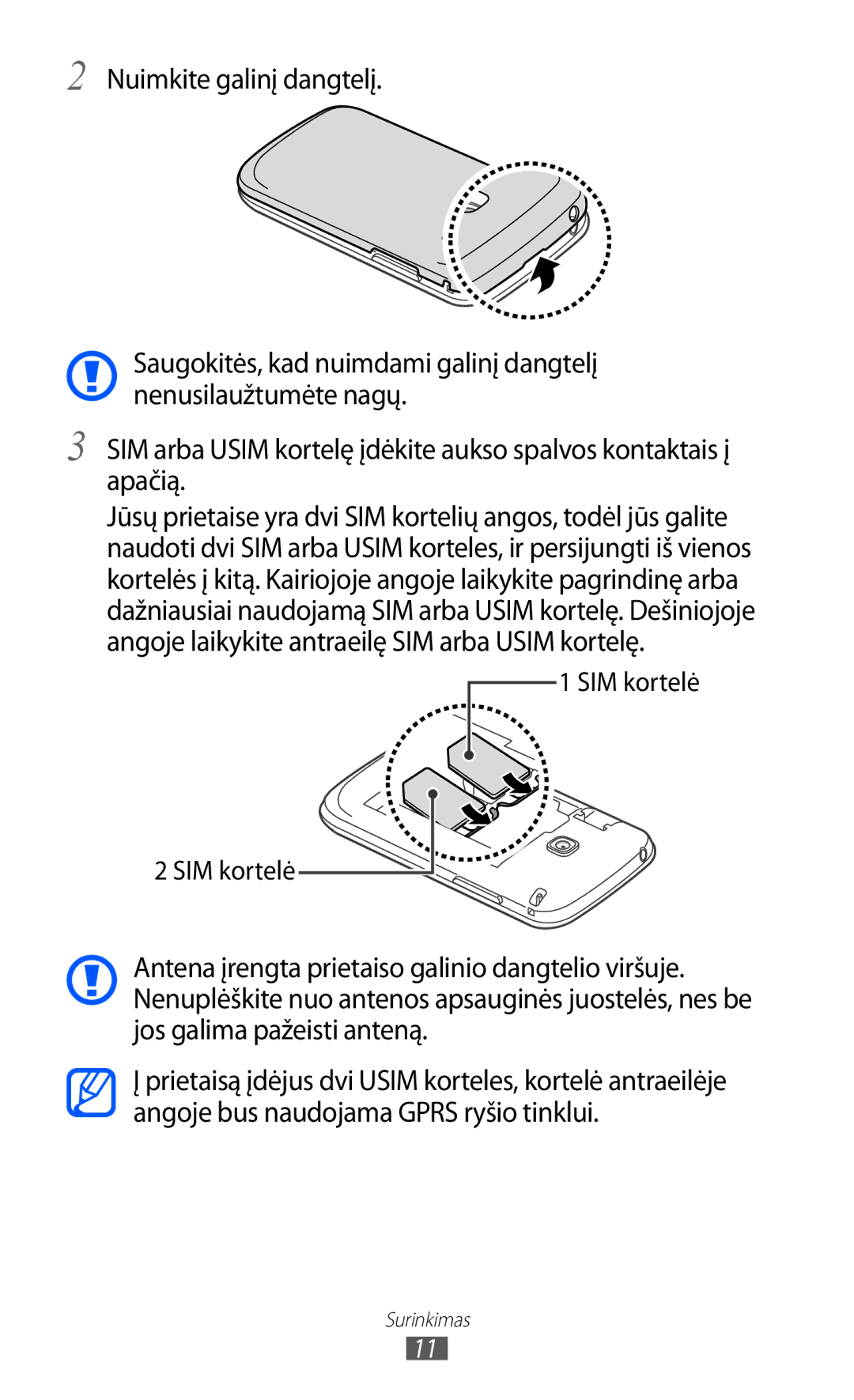 Samsung GT-S6102SKASEB manual SIM kortelė 