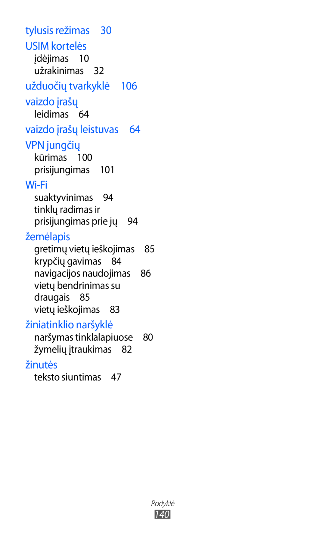 Samsung GT-S6102SKASEB manual Tylusis režimas 30 Usim kortelės 