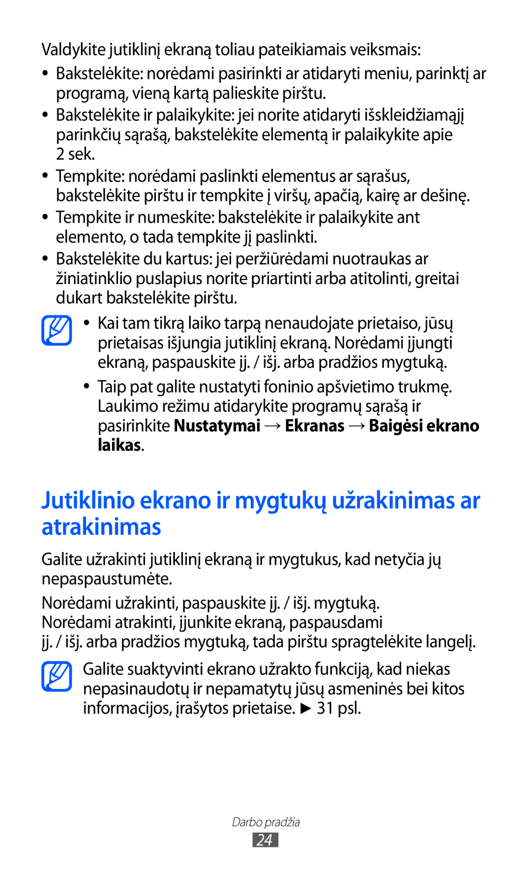 Samsung GT-S6102SKASEB manual Jutiklinio ekrano ir mygtukų užrakinimas ar atrakinimas 