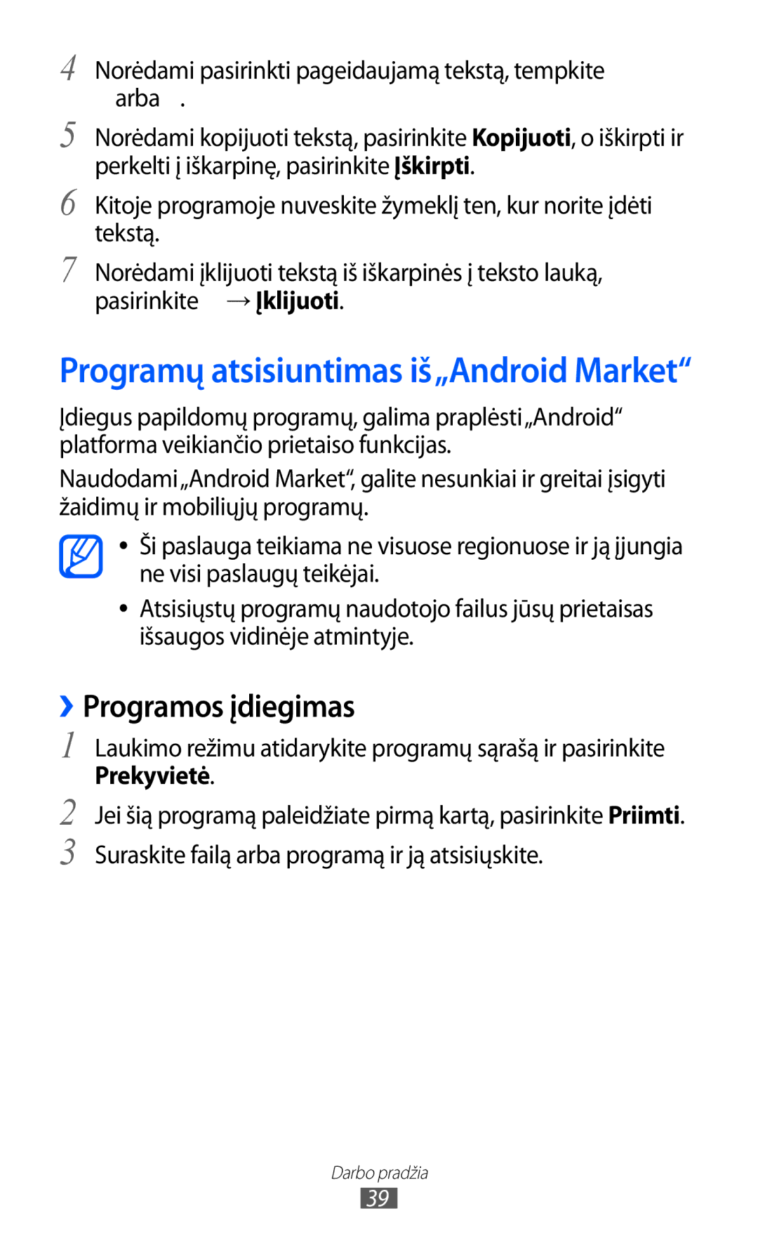 Samsung GT-S6102SKASEB manual Programų atsisiuntimas iš„Android Market, ››Programos įdiegimas 