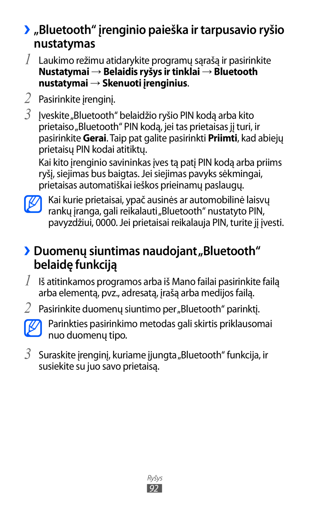 Samsung GT-S6102SKASEB manual ››Duomenų siuntimas naudojant„Bluetooth belaidę funkciją 