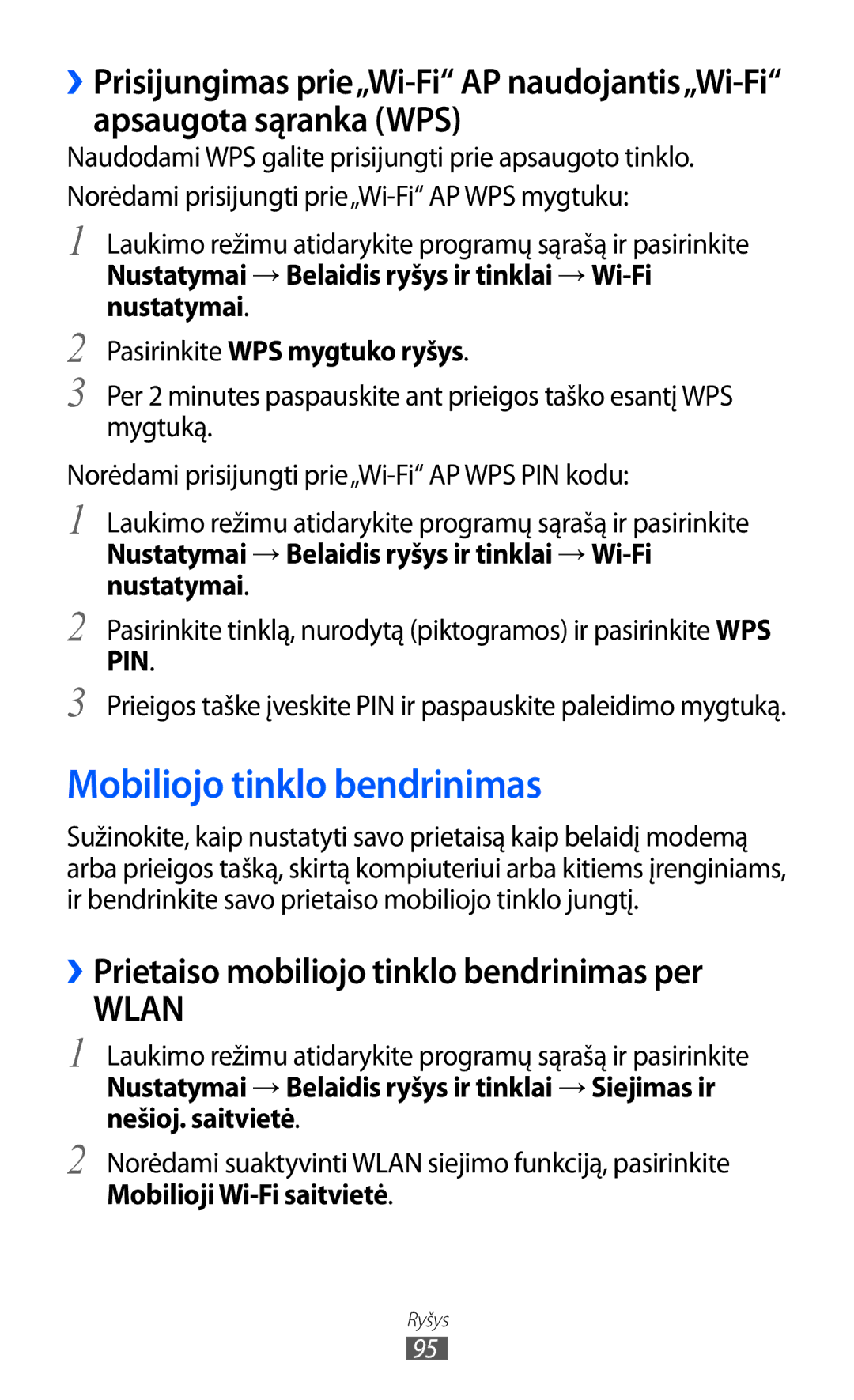 Samsung GT-S6102SKASEB manual Mobiliojo tinklo bendrinimas, ››Prietaiso mobiliojo tinklo bendrinimas per 