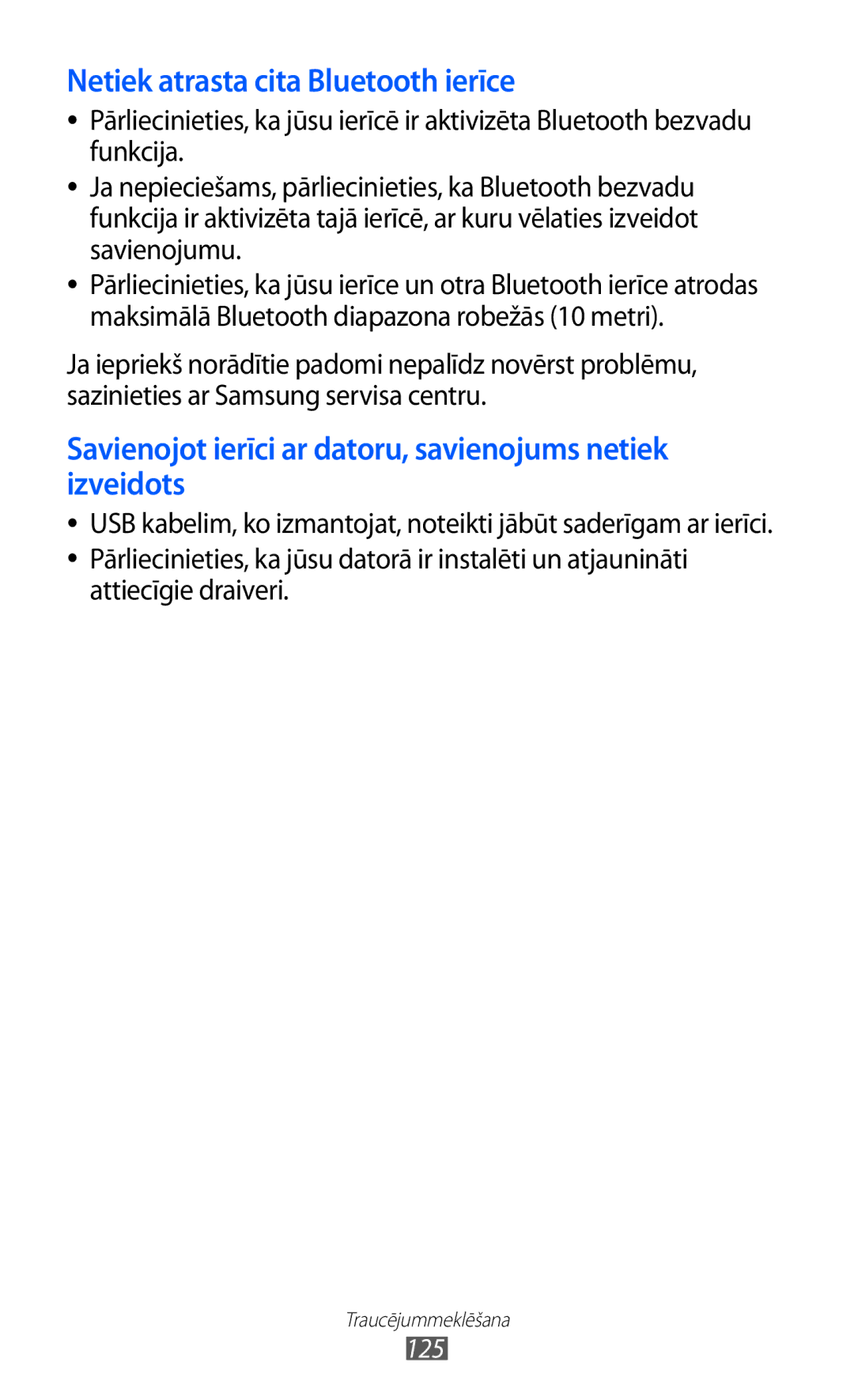 Samsung GT-S6102SKASEB manual Netiek atrasta cita Bluetooth ierīce, 125 