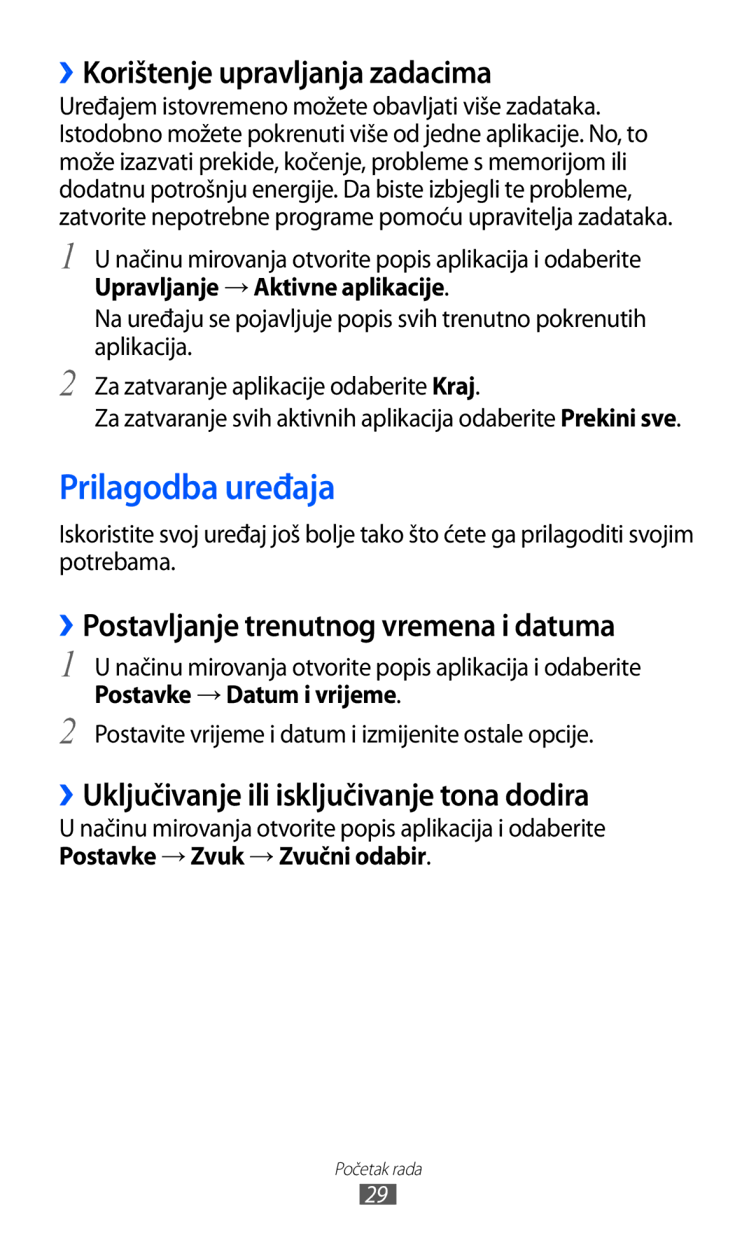 Samsung GT-S6102SKATSR Prilagodba uređaja, ››Korištenje upravljanja zadacima, ››Postavljanje trenutnog vremena i datuma 