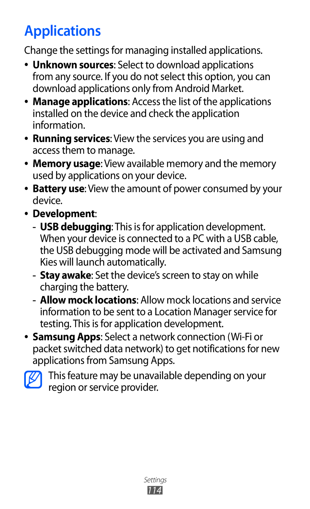 Samsung GT-S6102SKAPRT, GT-S6102UWATUR, GT-S6102SKAATO, GT-S6102SKATMN, GT-S6102SKADBT manual Applications, Development 