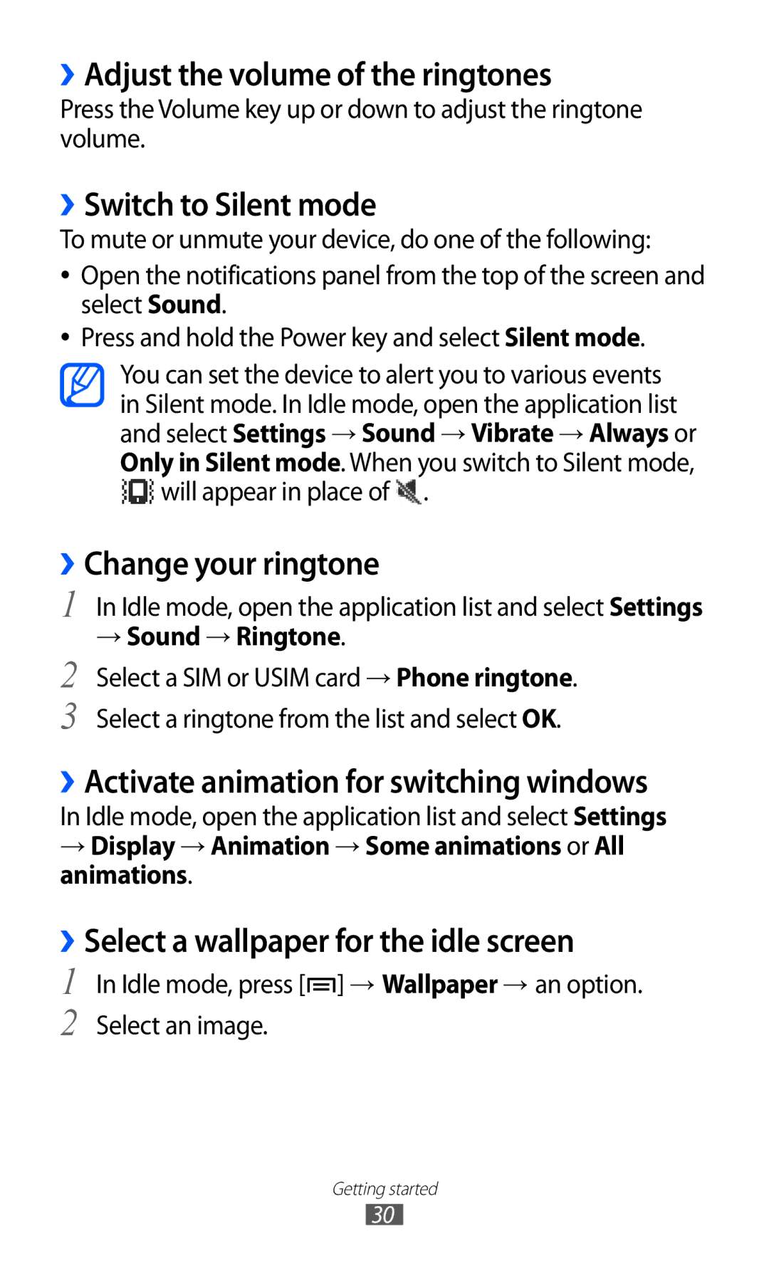 Samsung GT-S6102SKAXSG manual ››Adjust the volume of the ringtones, ››Switch to Silent mode, ››Change your ringtone 