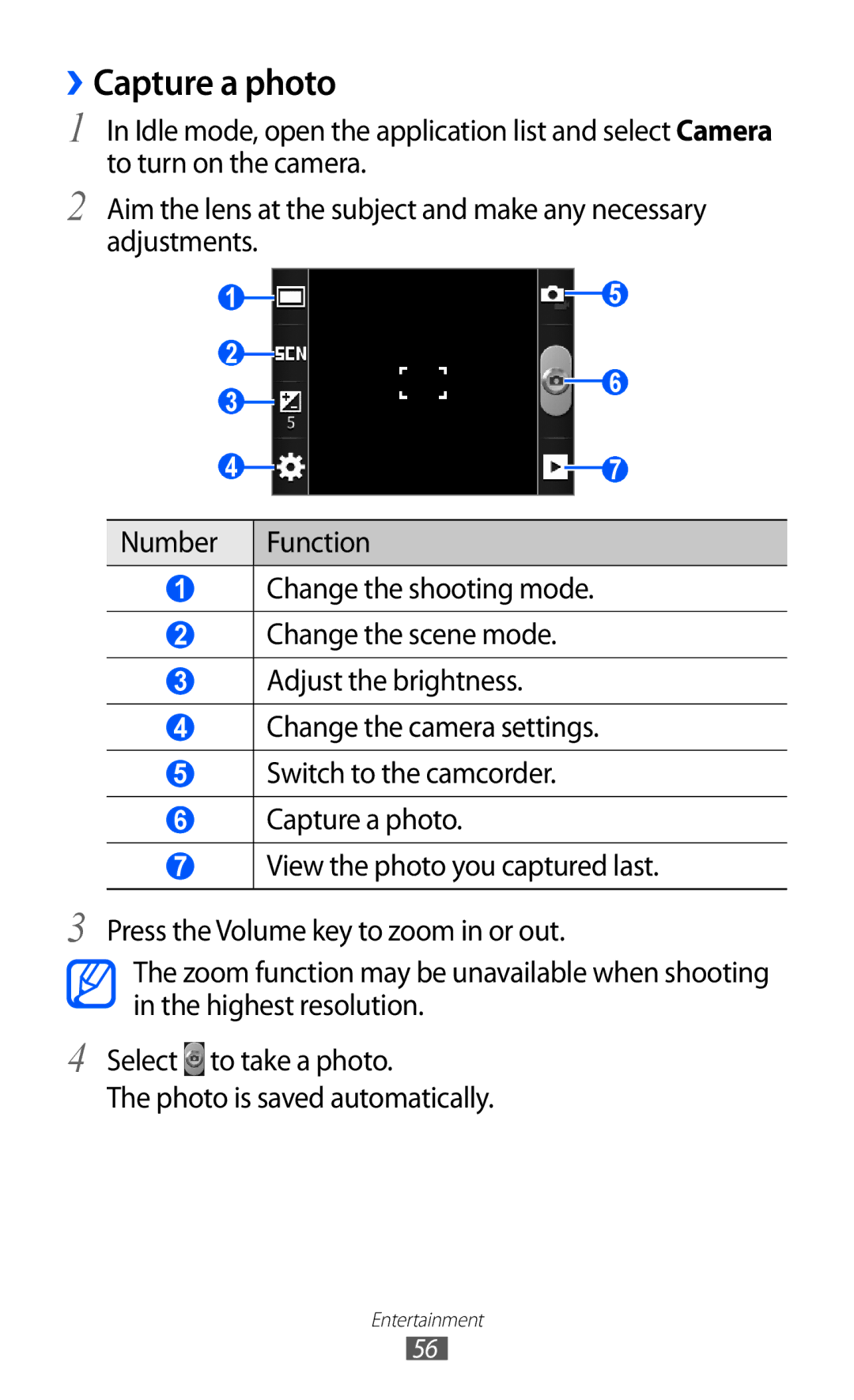 Samsung GT-S6102UWAAFR, GT-S6102UWATUR, GT-S6102SKAATO, GT-S6102SKATMN, GT-S6102SKADBT, GT-S6102UWADBT manual ››Capture a photo 