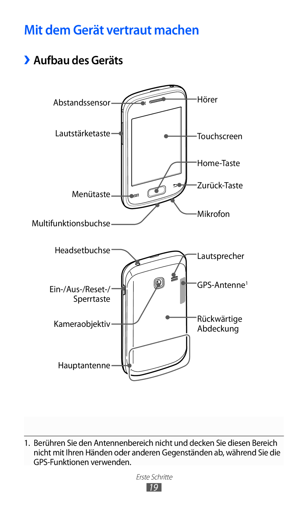 Samsung GT-S6102SKAEUR, GT-S6102UWATUR, GT-S6102SKAATO, GT-S6102SKATMN Mit dem Gerät vertraut machen, ››Aufbau des Geräts 