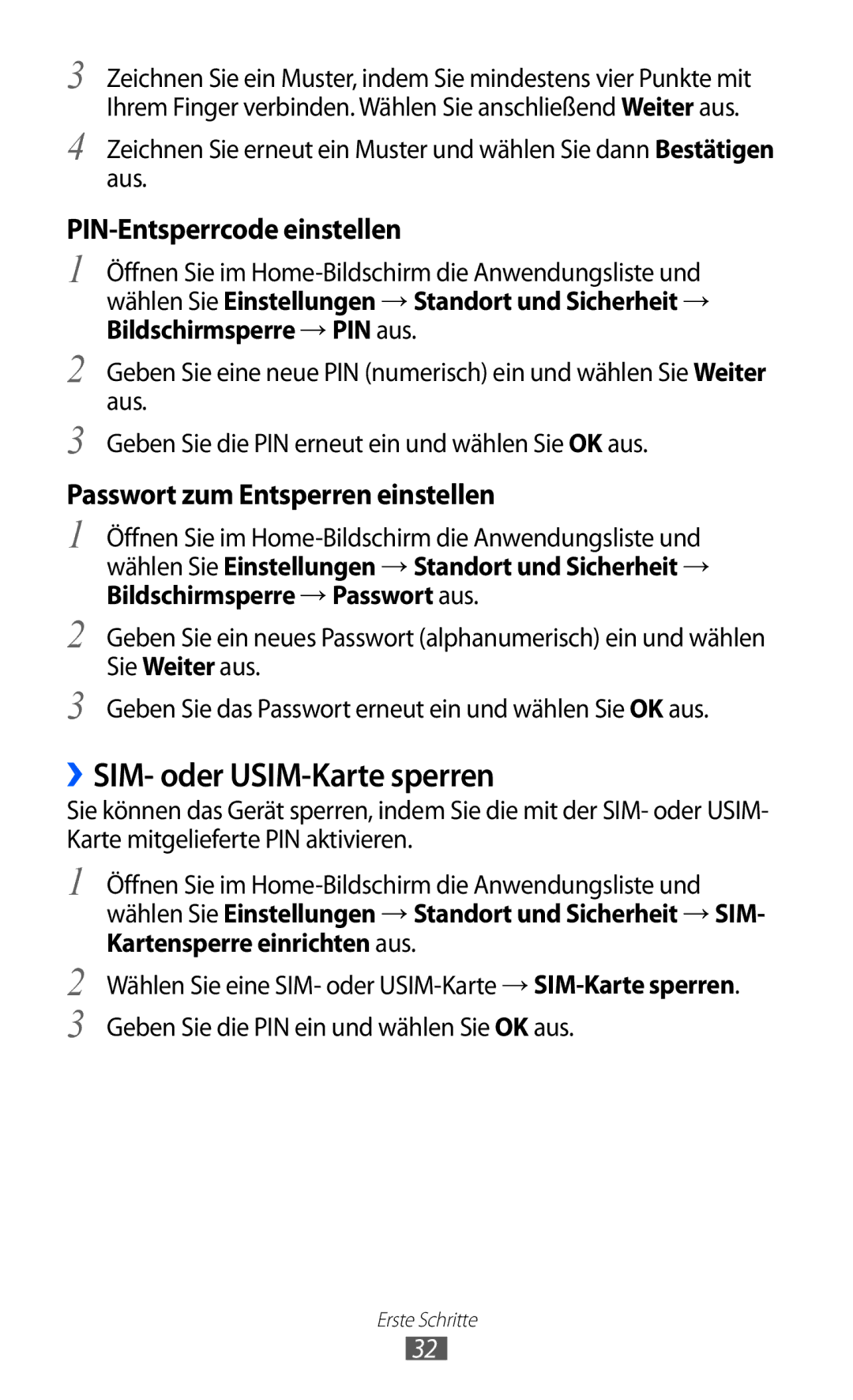 Samsung GT-S6102SKATPH, GT-S6102UWATUR, GT-S6102SKAATO manual ››SIM- oder USIM-Karte sperren, PIN-Entsperrcode einstellen 