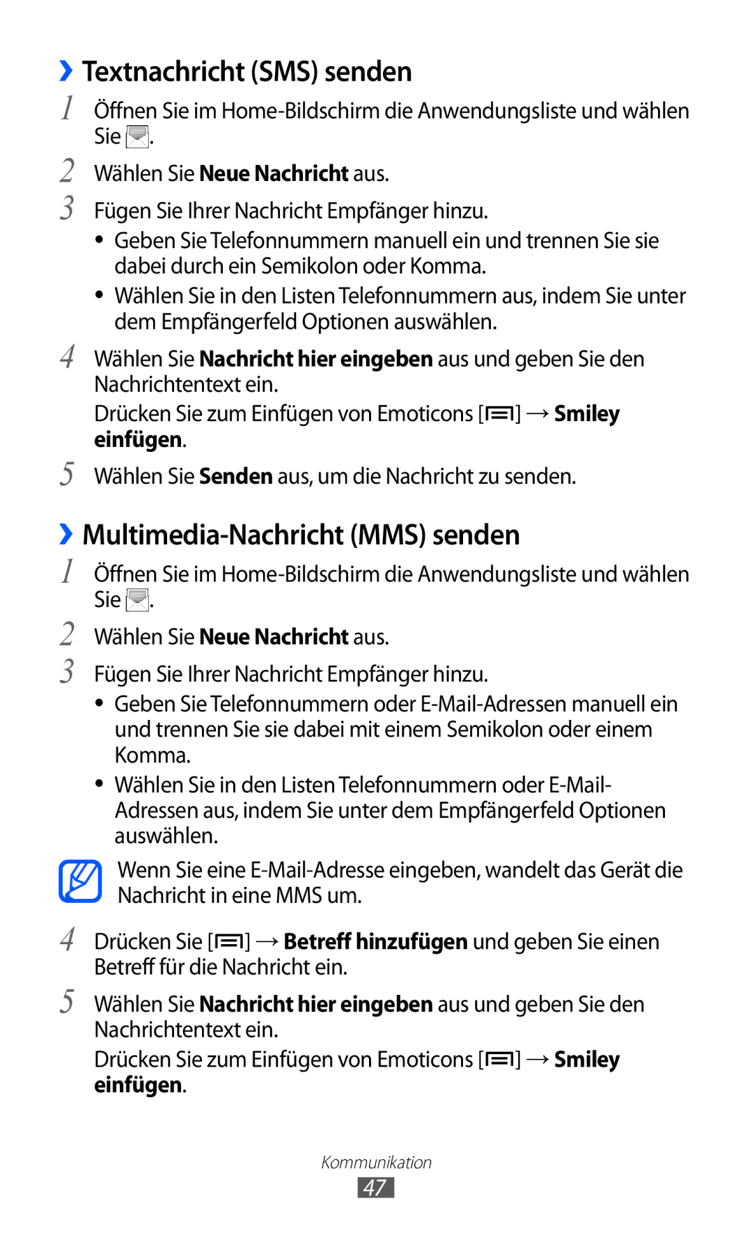 Samsung GT-S6102SKADBT, GT-S6102UWATUR, GT-S6102SKAATO manual ››Textnachricht SMS senden, ››Multimedia-Nachricht MMS senden 