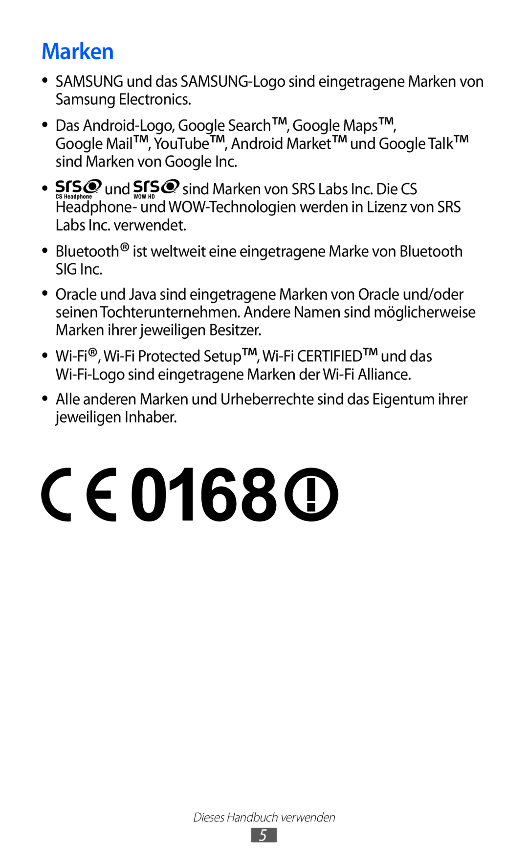 Samsung GT-S6102SKATUR, GT-S6102UWATUR, GT-S6102SKAATO, GT-S6102SKATMN, GT-S6102SKADBT, GT-S6102UWADBT, GT-S6102TKADBT Marken 